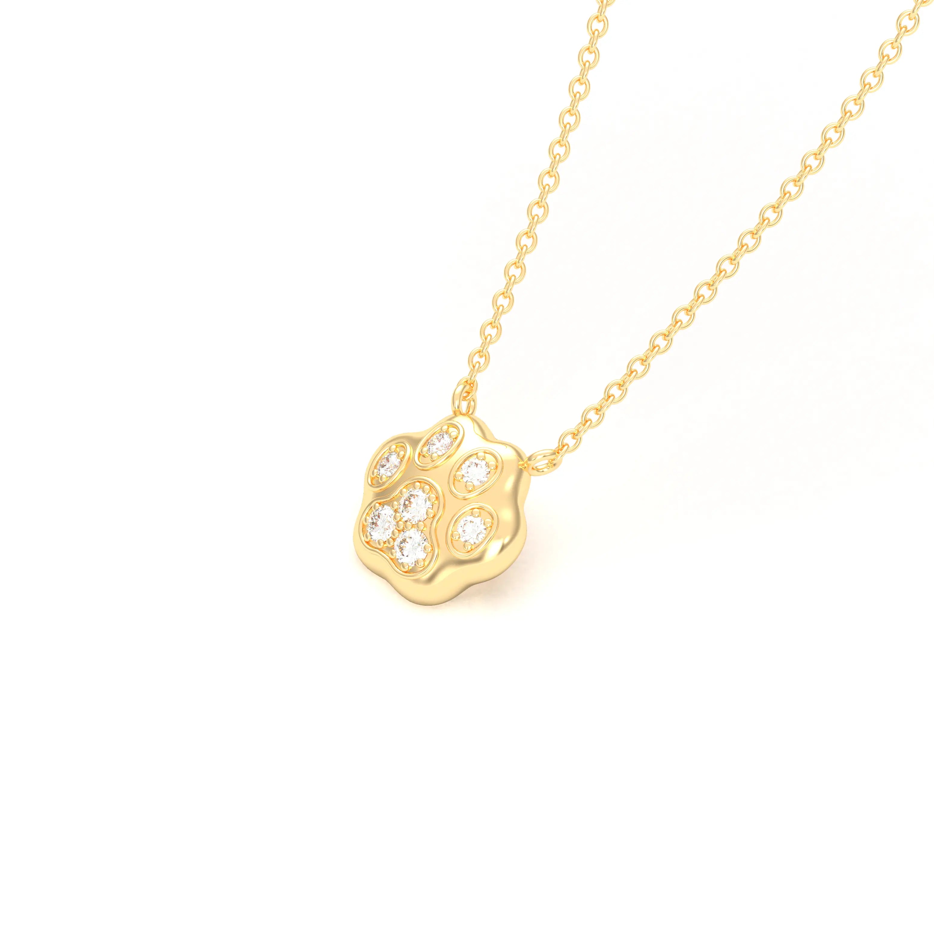 Collier Patte de Chat petit modèle en or blanc 18 carats et pierres précieuses au choix Diamants blancs Pendentif avec chaîne
