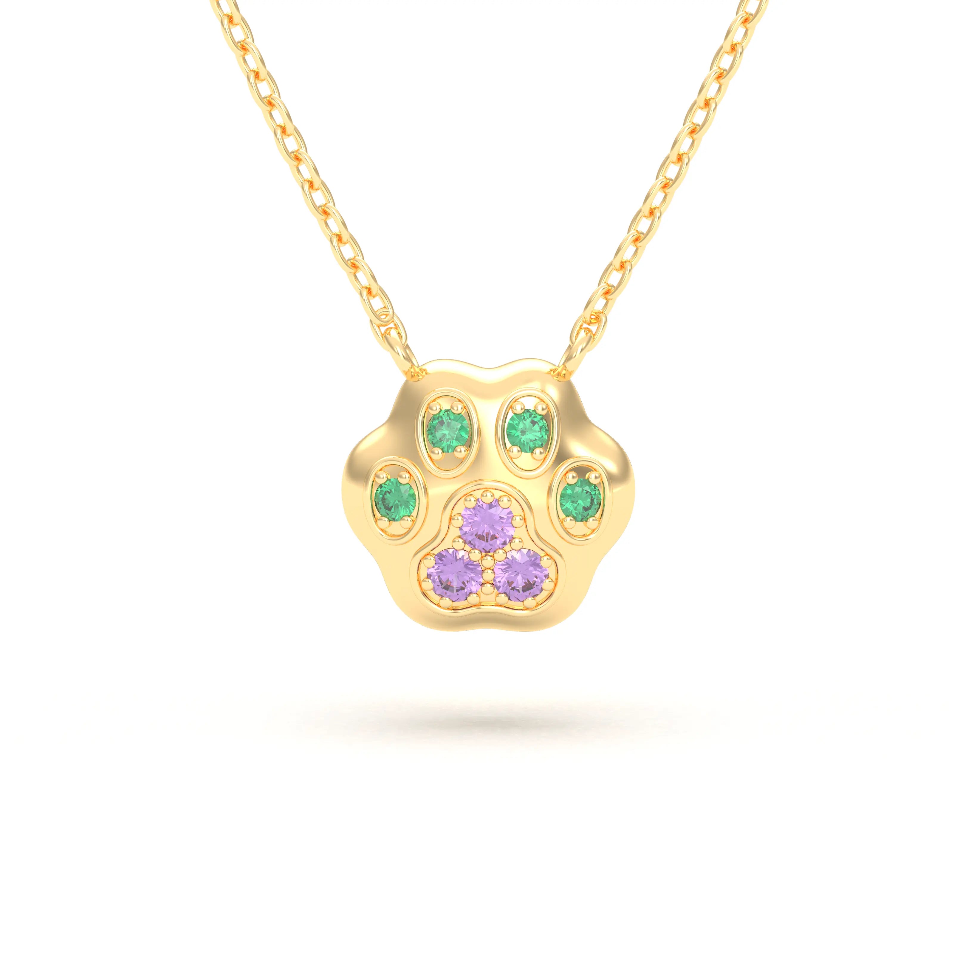Collier Patte de Chat petit modèle en or blanc 18 carats et pierres précieuses au choix