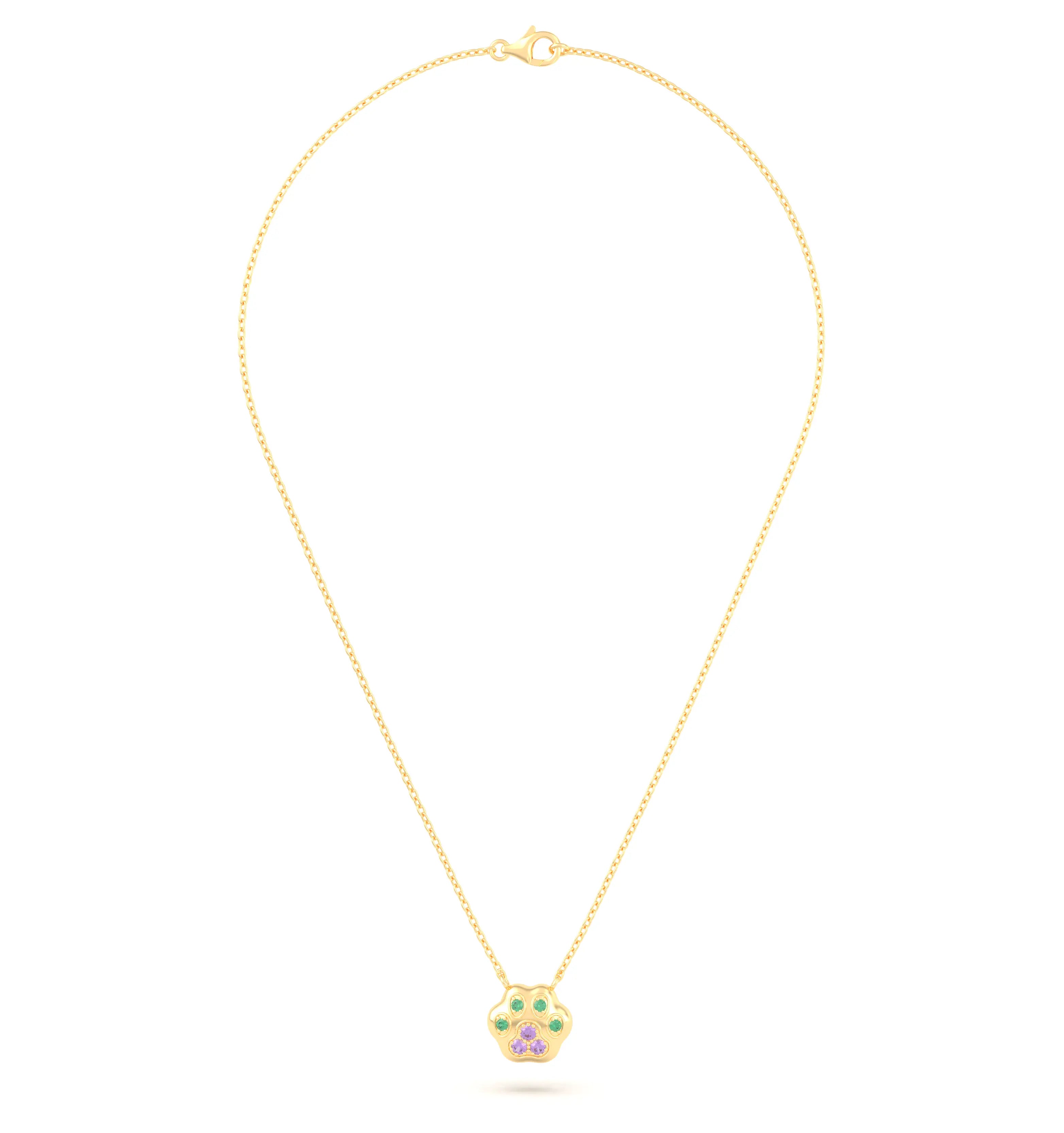 Collier Patte de Chat petit modèle en or blanc 18 carats et pierres précieuses au choix
