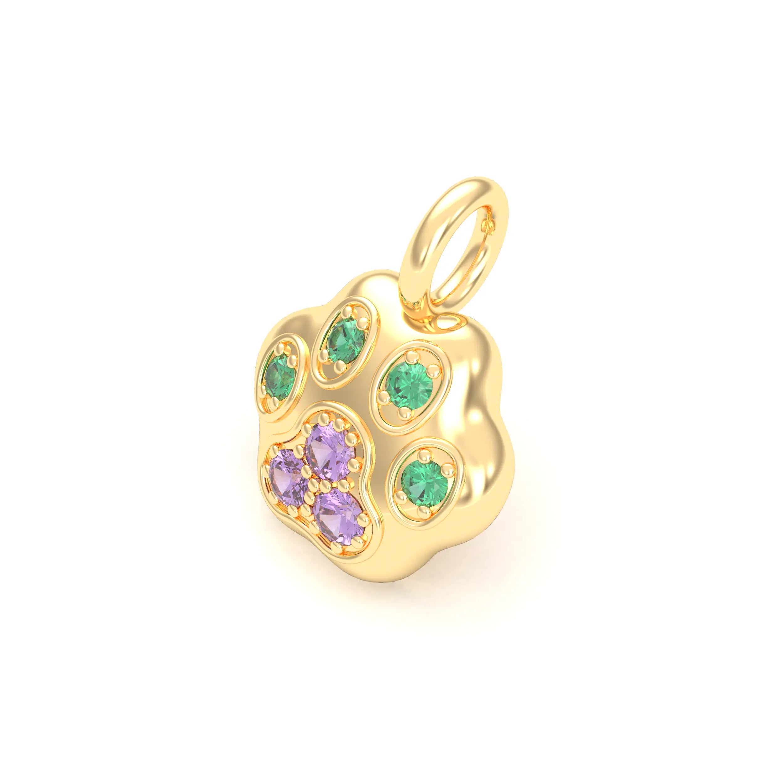 Collier Patte de Chat petit modèle en or blanc 18 carats et pierres précieuses au choix Saphirs violets - Émeraudes Pendentif seul