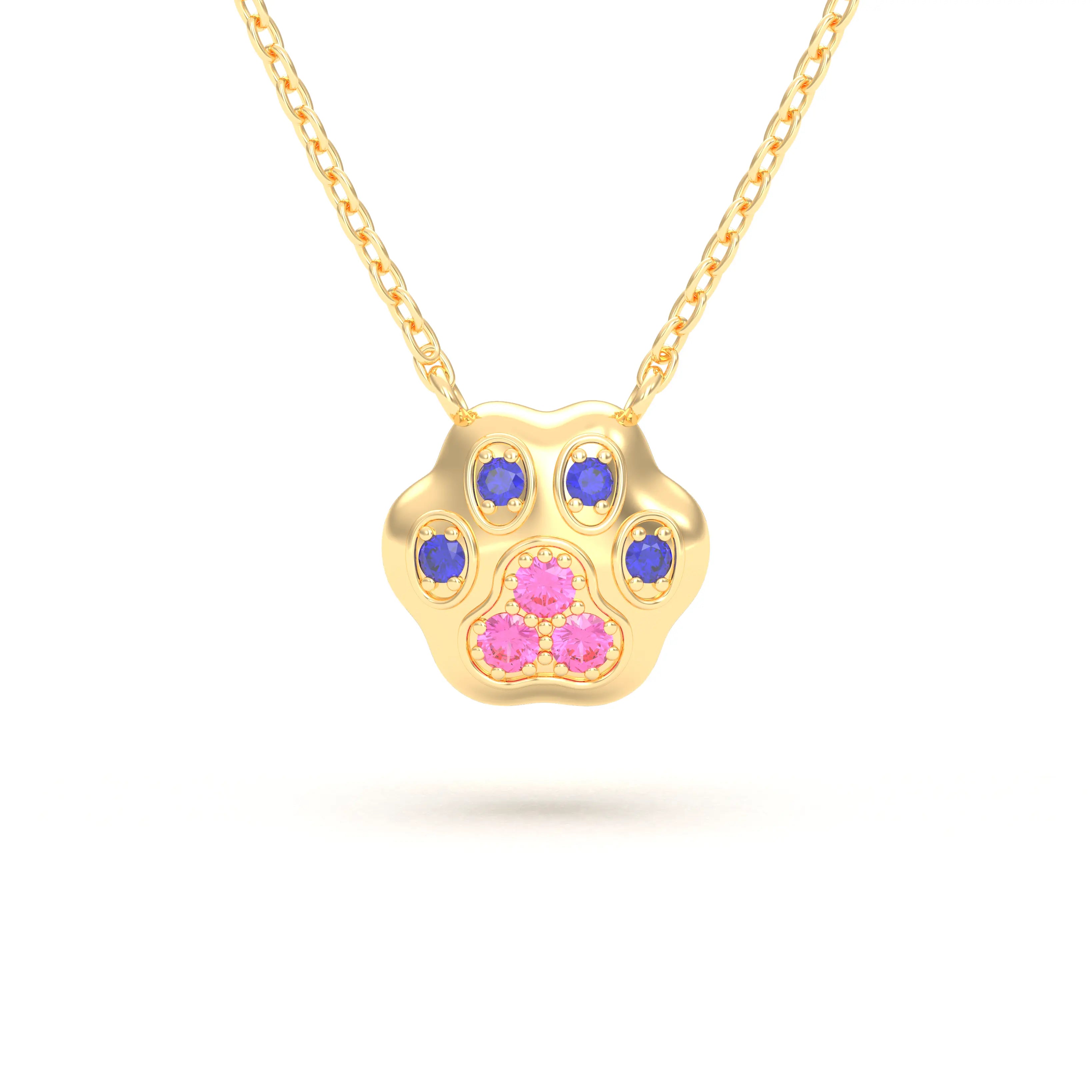 Collier Patte de Chat petit modèle en or blanc 18 carats et pierres précieuses au choix