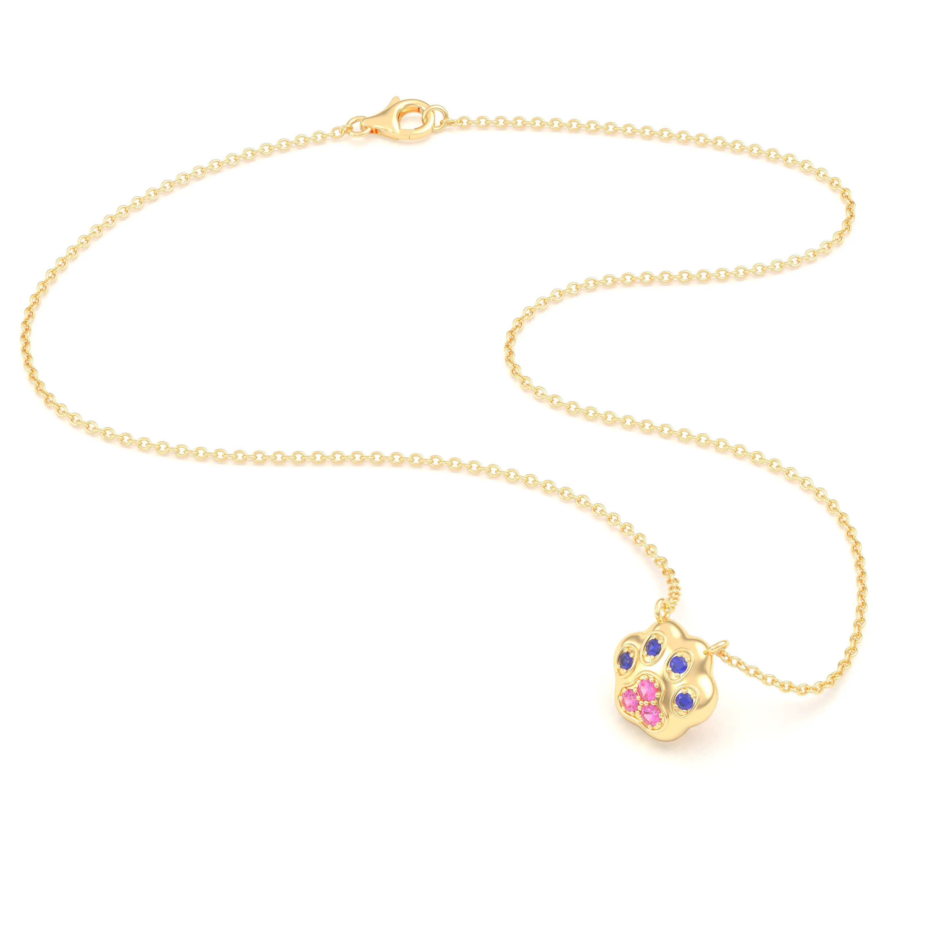 Collier Patte de Chat petit modèle en or blanc 18 carats et pierres précieuses au choix
