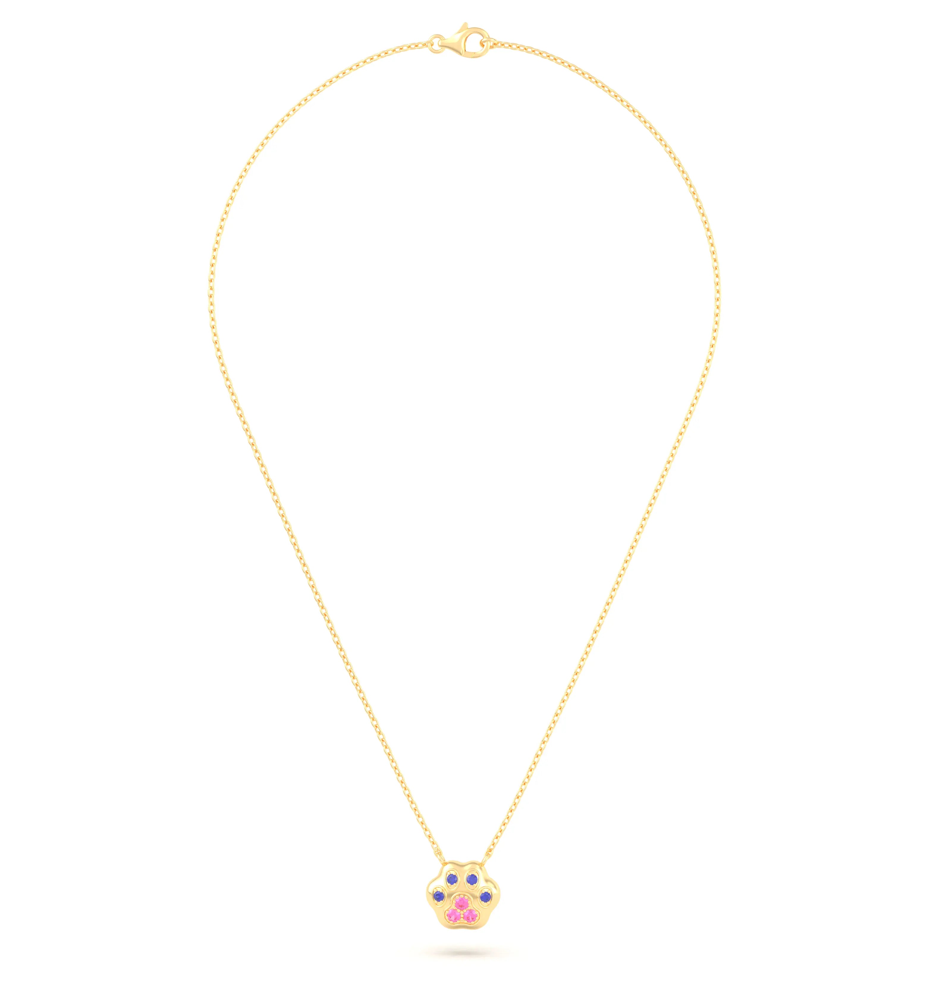 Collier Patte de Chat petit modèle en or blanc 18 carats et pierres précieuses au choix