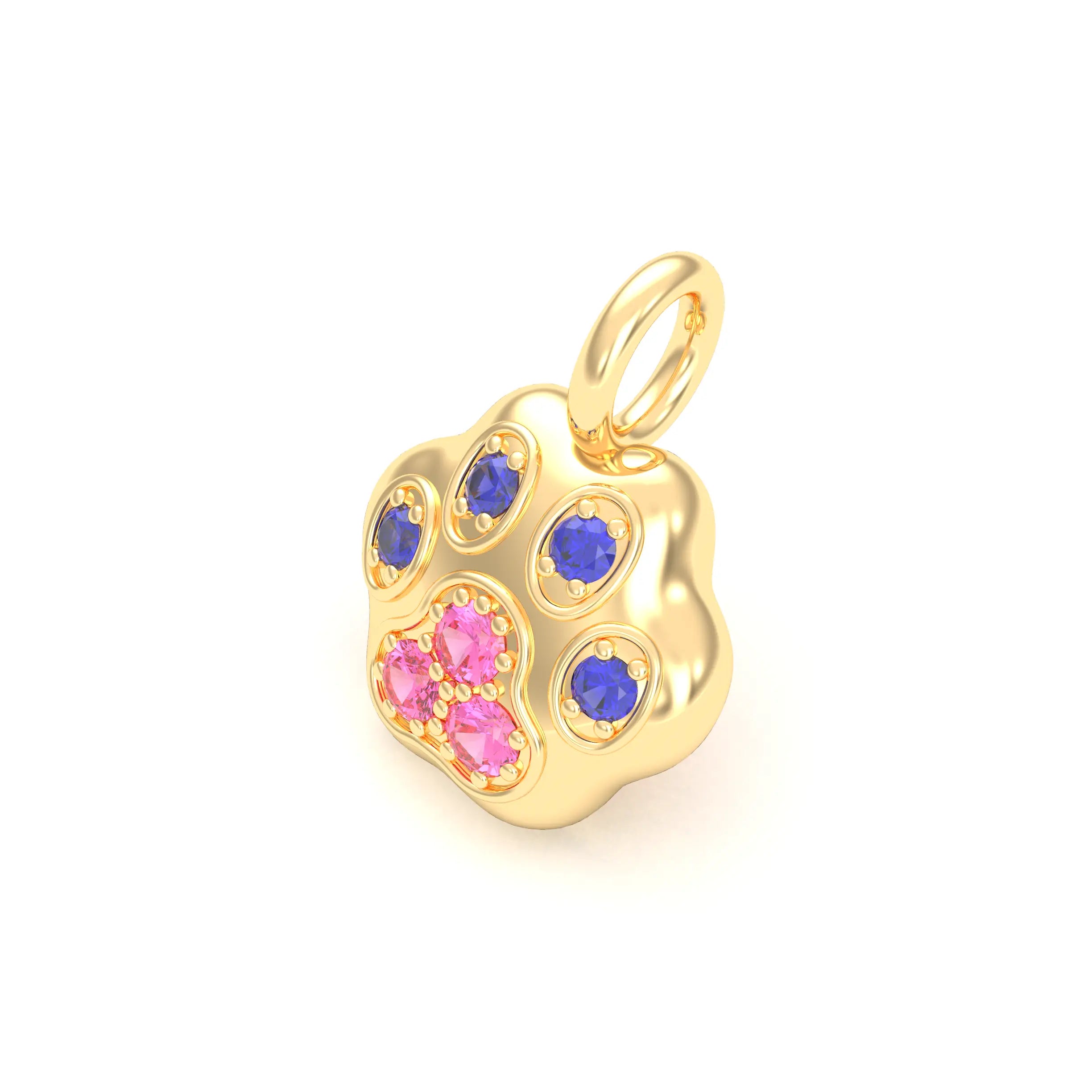 Collier Patte de Chat petit modèle en or blanc 18 carats et pierres précieuses au choix Saphir bleu - Saphir rose Pendentif seul