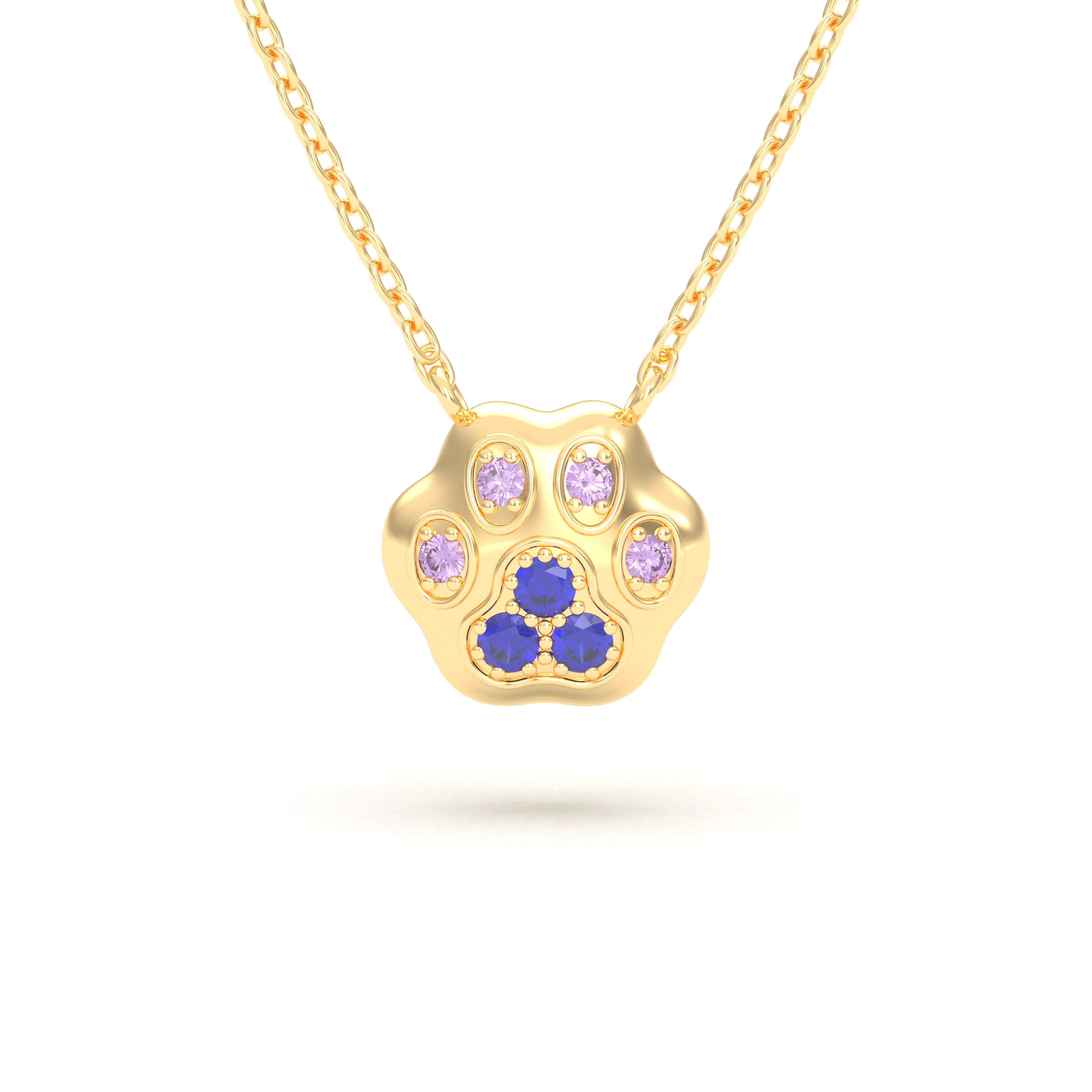 Collier Patte de Chat petit modèle en or blanc 18 carats et pierres précieuses au choix
