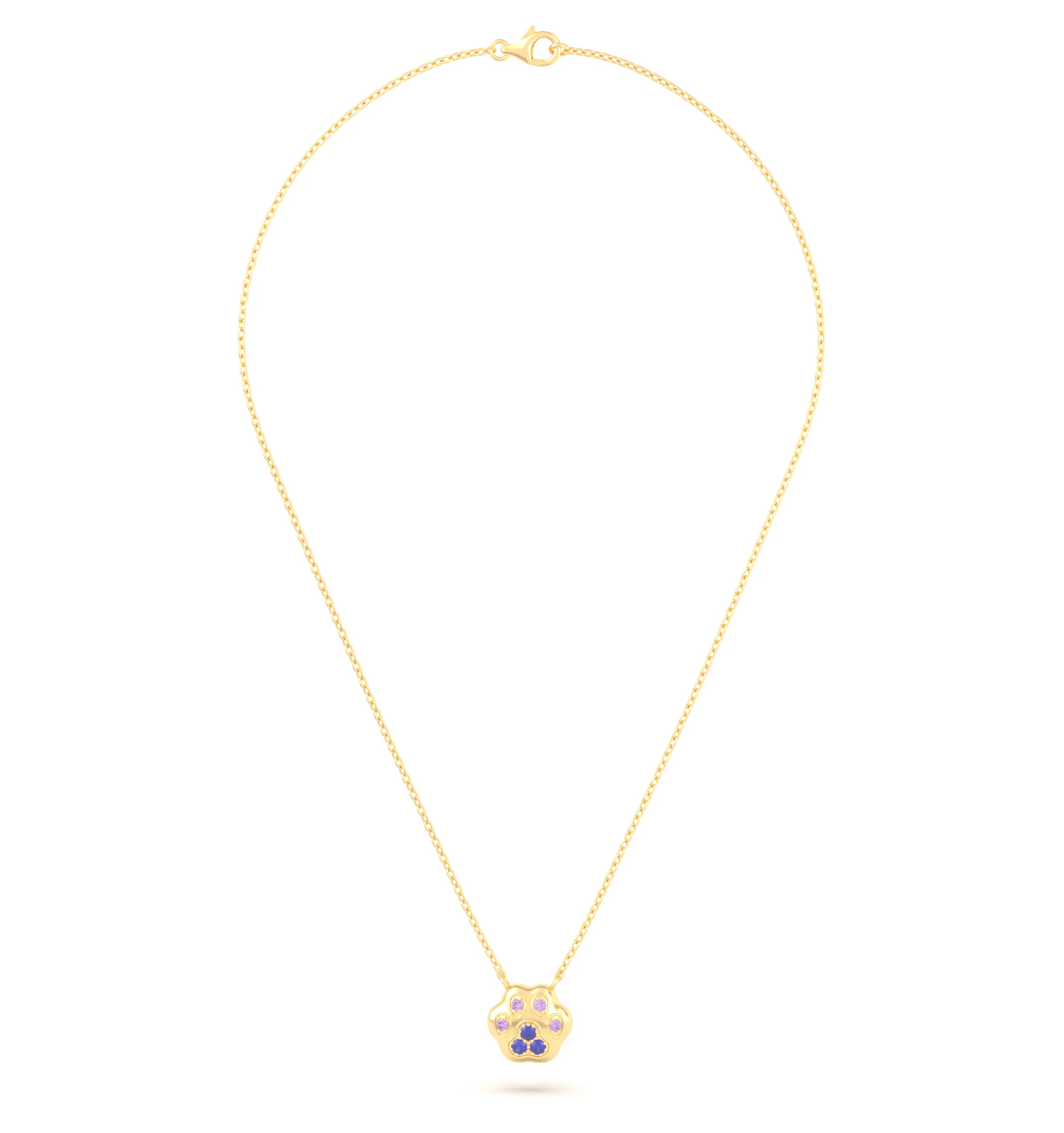Collier Patte de Chat petit modèle en or blanc 18 carats et pierres précieuses au choix