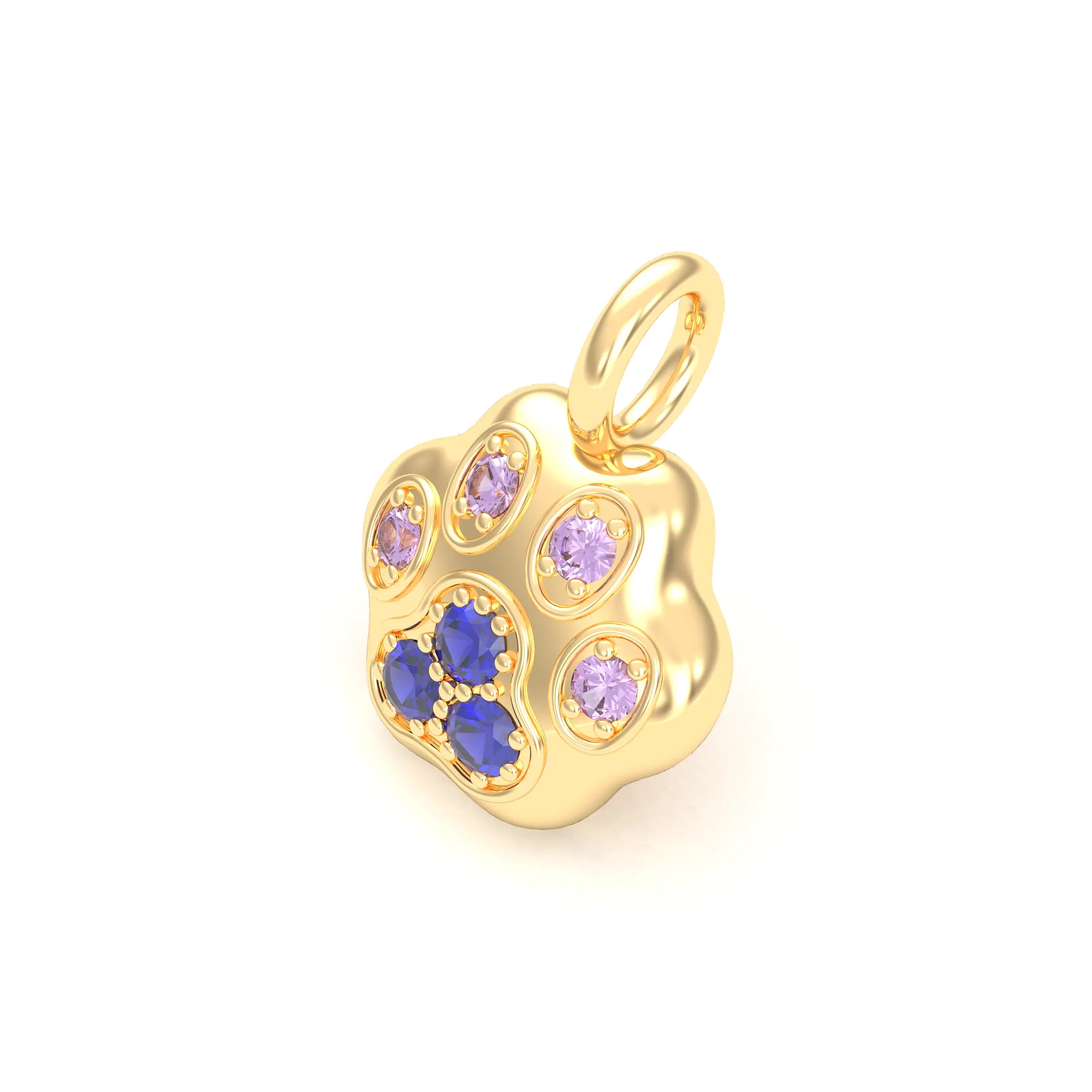 Collier Patte de Chat petit modèle en or blanc 18 carats et pierres précieuses au choix Saphirs bleus - Saphirs violets Pendentif seul