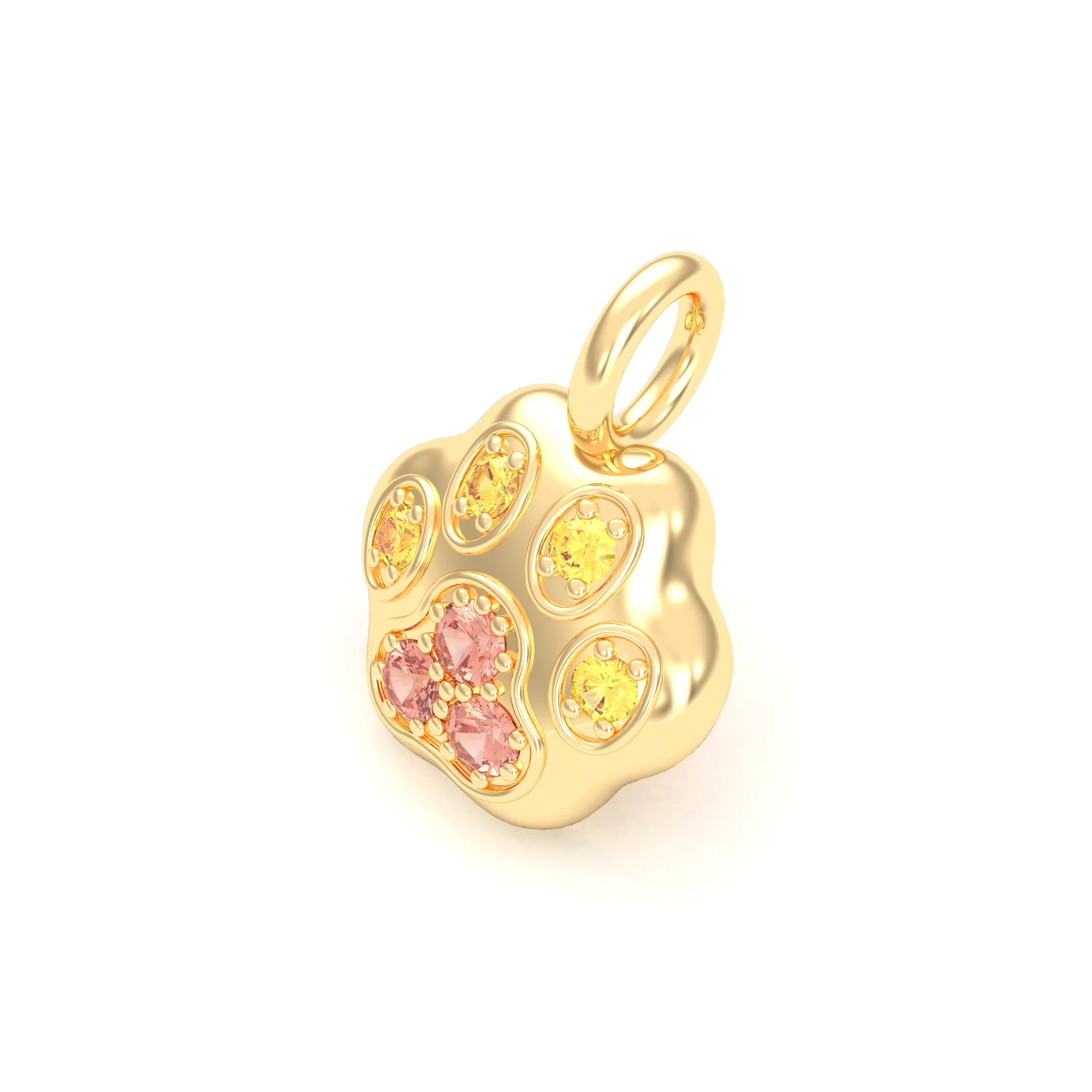 Collier Patte de Chat petit modèle en or blanc 18 carats et pierres précieuses au choix Saphirs pêche - Saphirs jaunes Pendentif seul