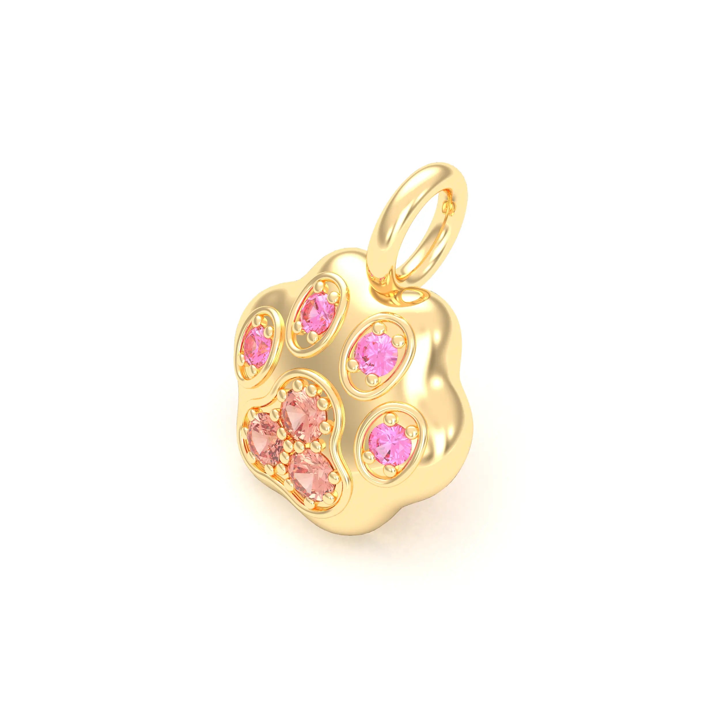 Collier Patte de Chat petit modèle en or blanc 18 carats et pierres précieuses au choix Saphirs pêche - Saphirs roses Pendentif seul