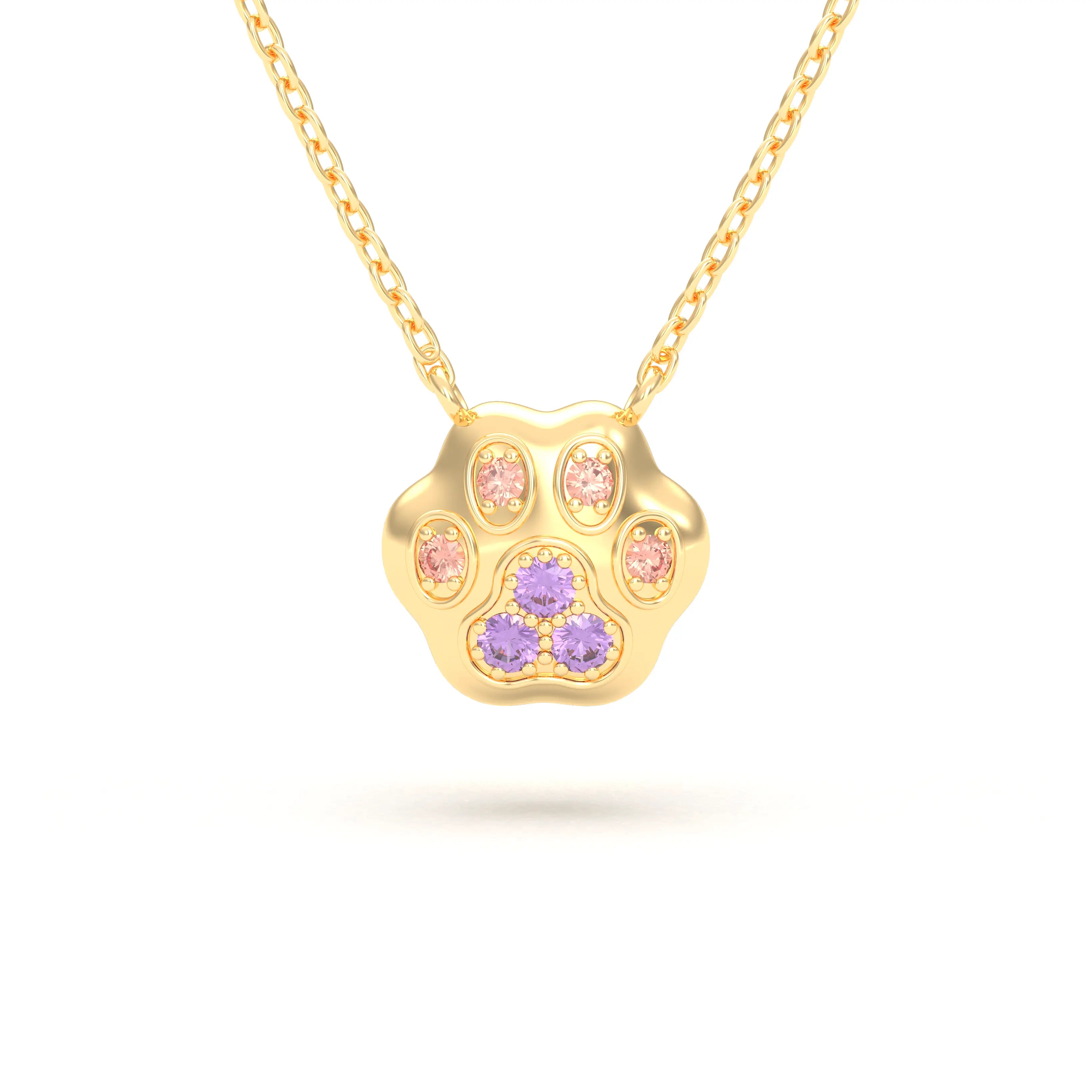 Collier Patte de Chat petit modèle en or blanc 18 carats et pierres précieuses au choix