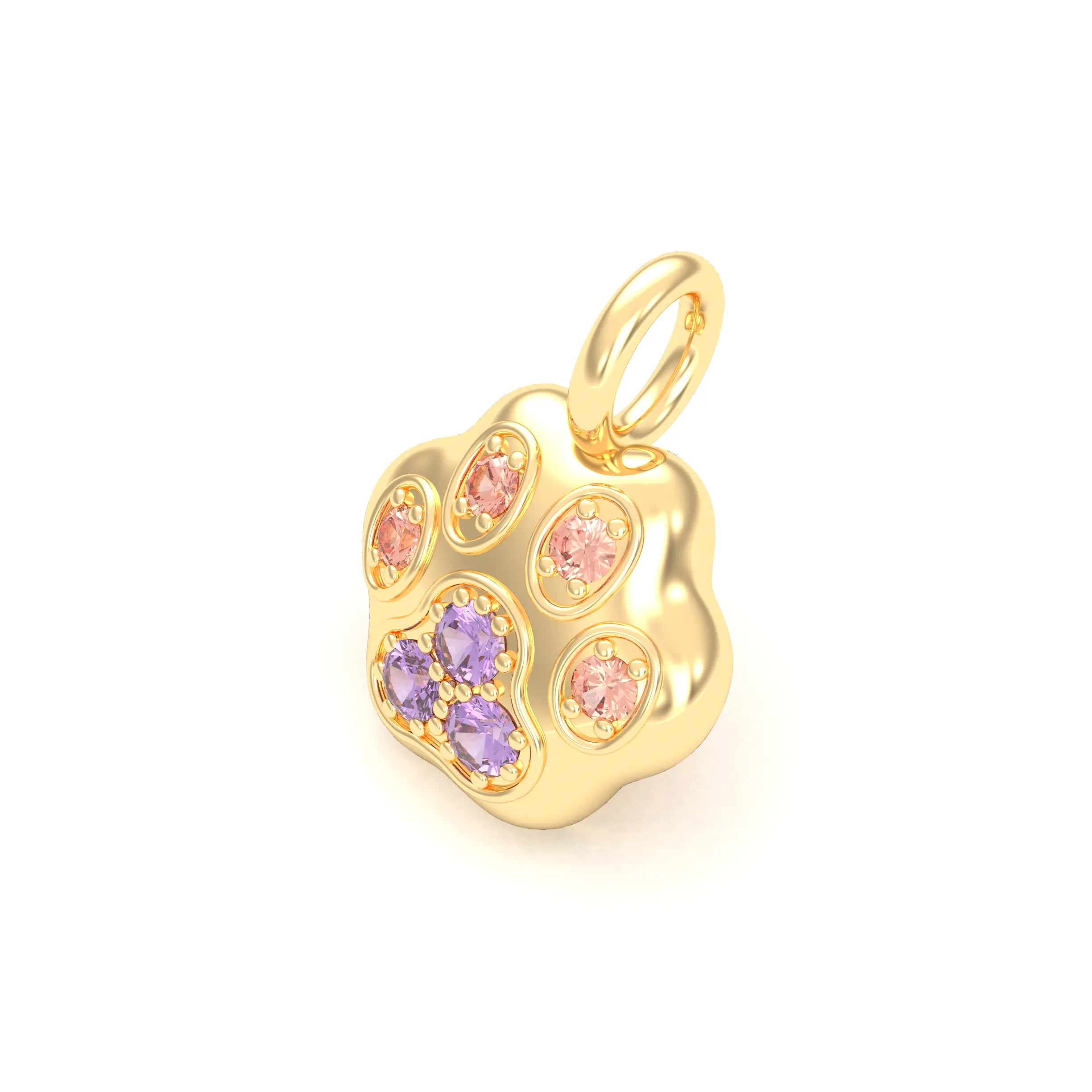 Collier Patte de Chat petit modèle en or blanc 18 carats et pierres précieuses au choix Saphir violet - Saphir pêche Pendentif seul