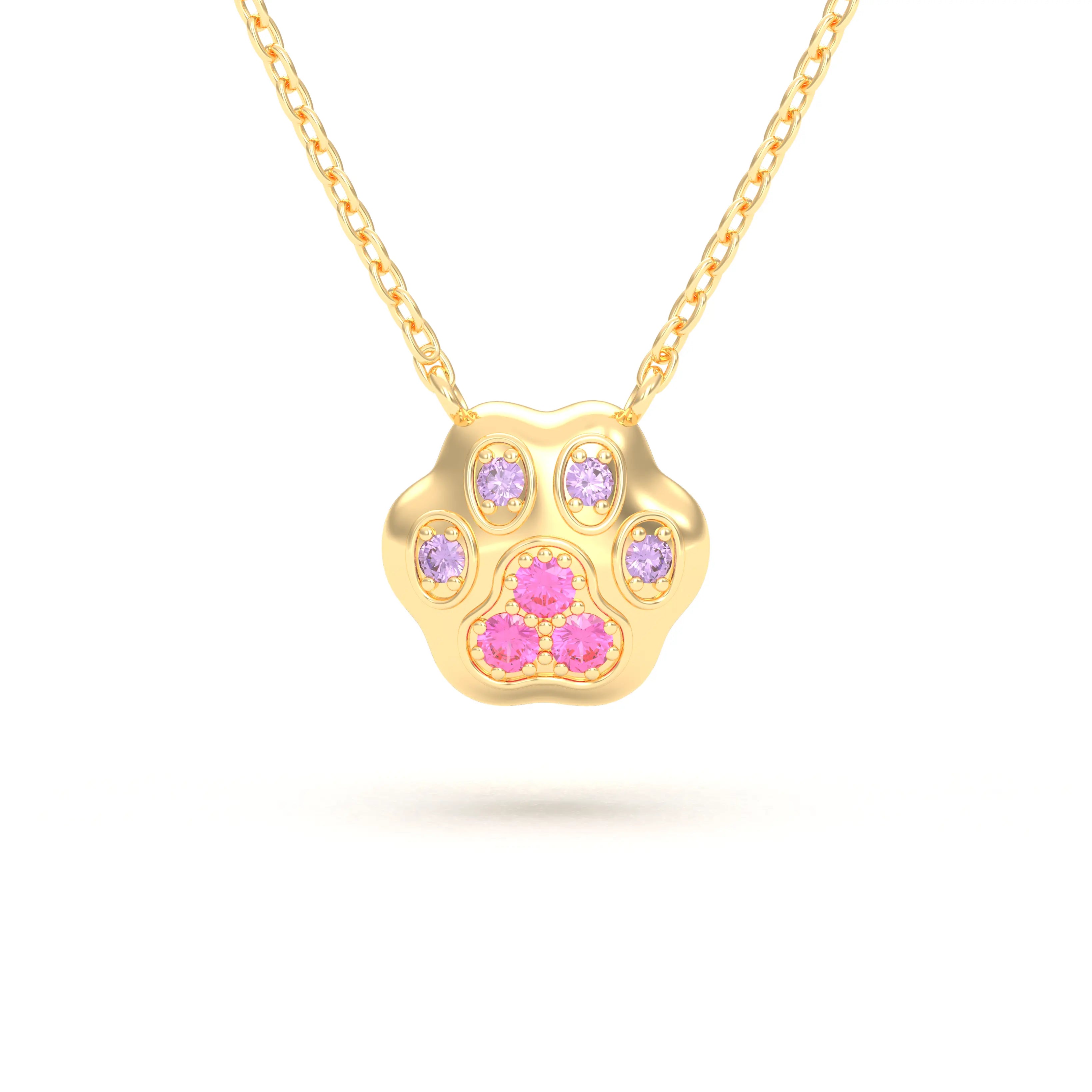 Collier Patte de Chat petit modèle en or blanc 18 carats et pierres précieuses au choix