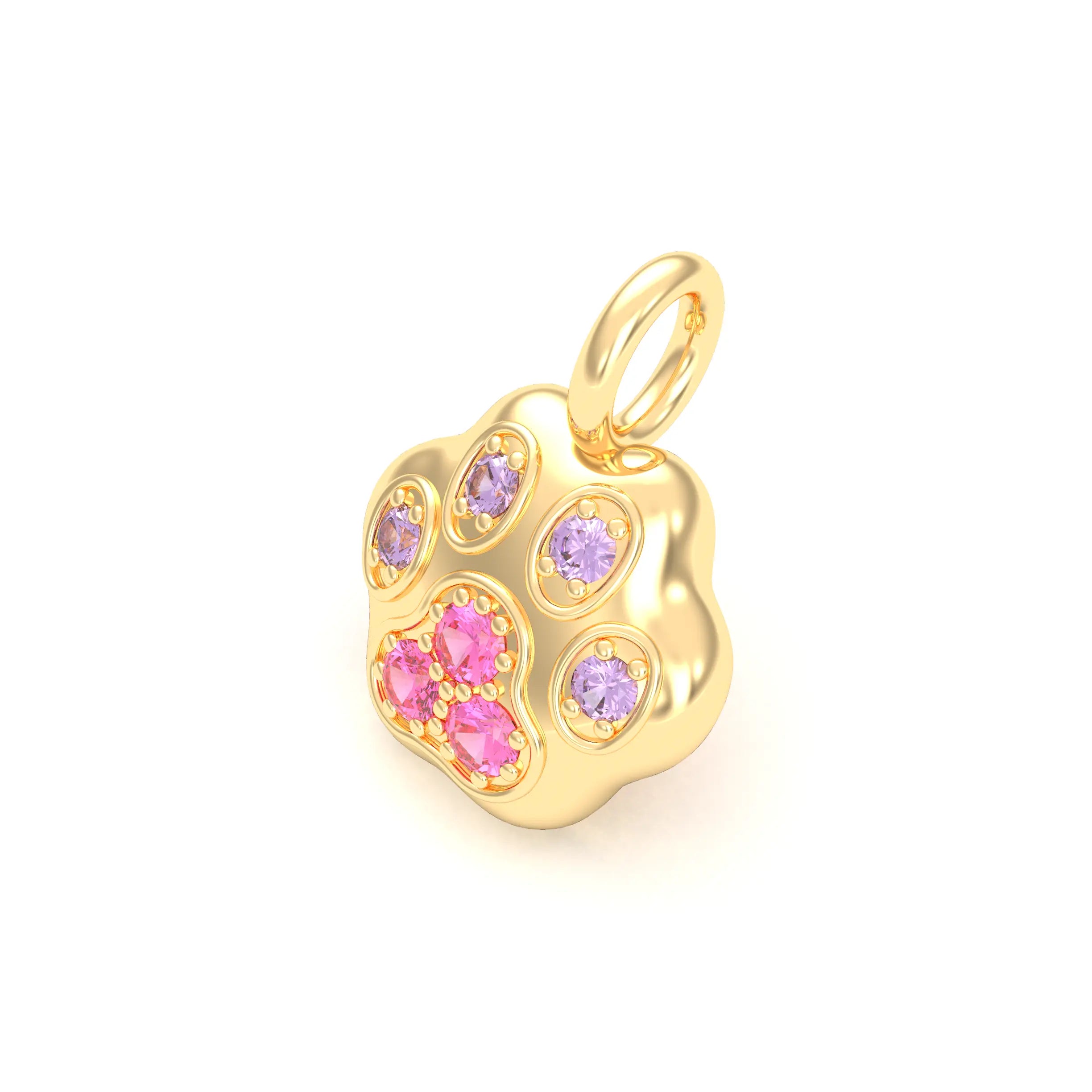 Collier Patte de Chat petit modèle en or blanc 18 carats et pierres précieuses au choix Saphirs violets - Saphirs roses Pendentif seul