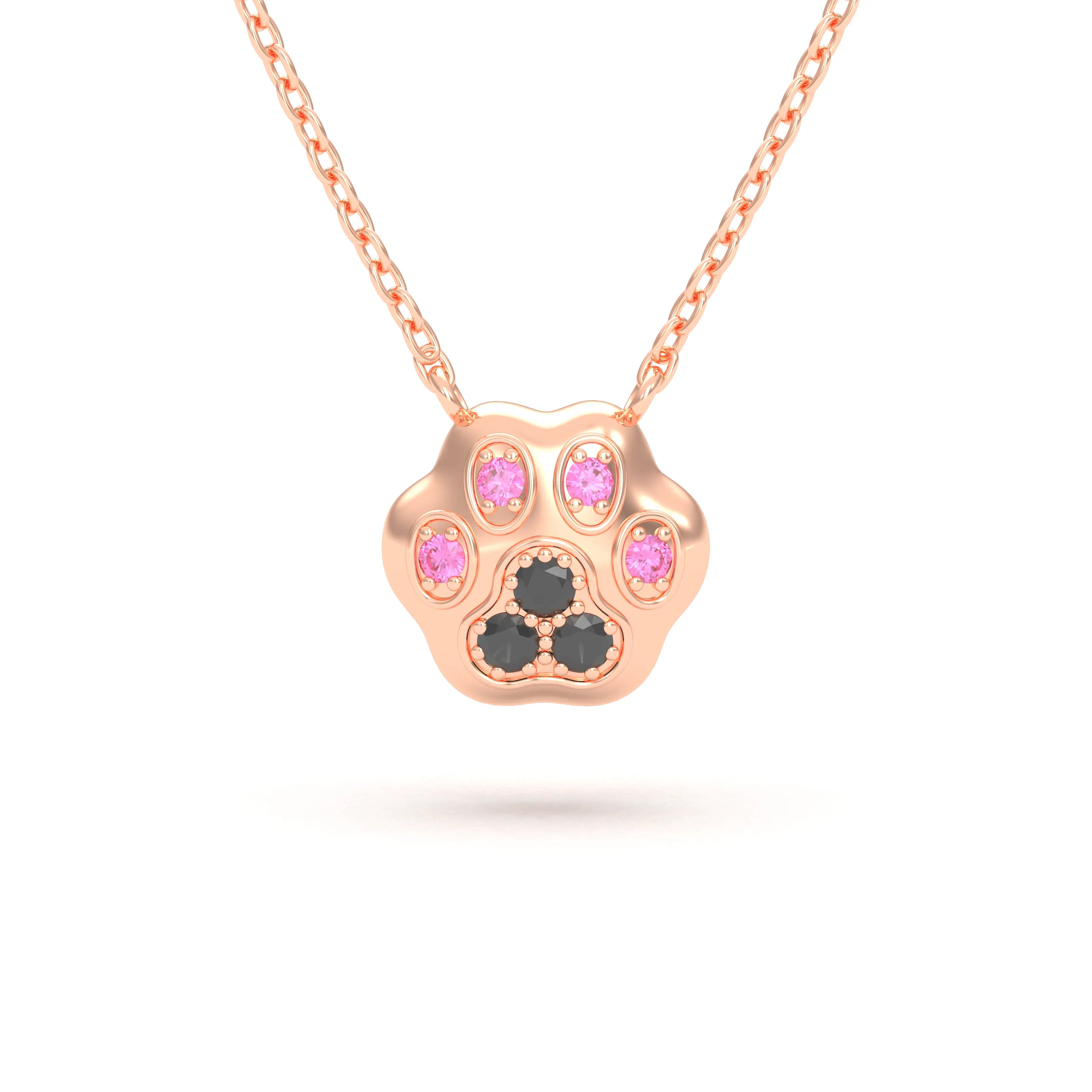 Collier Patte de Chat petit modèle en or rose 18 carats et pierres précieuses au choix