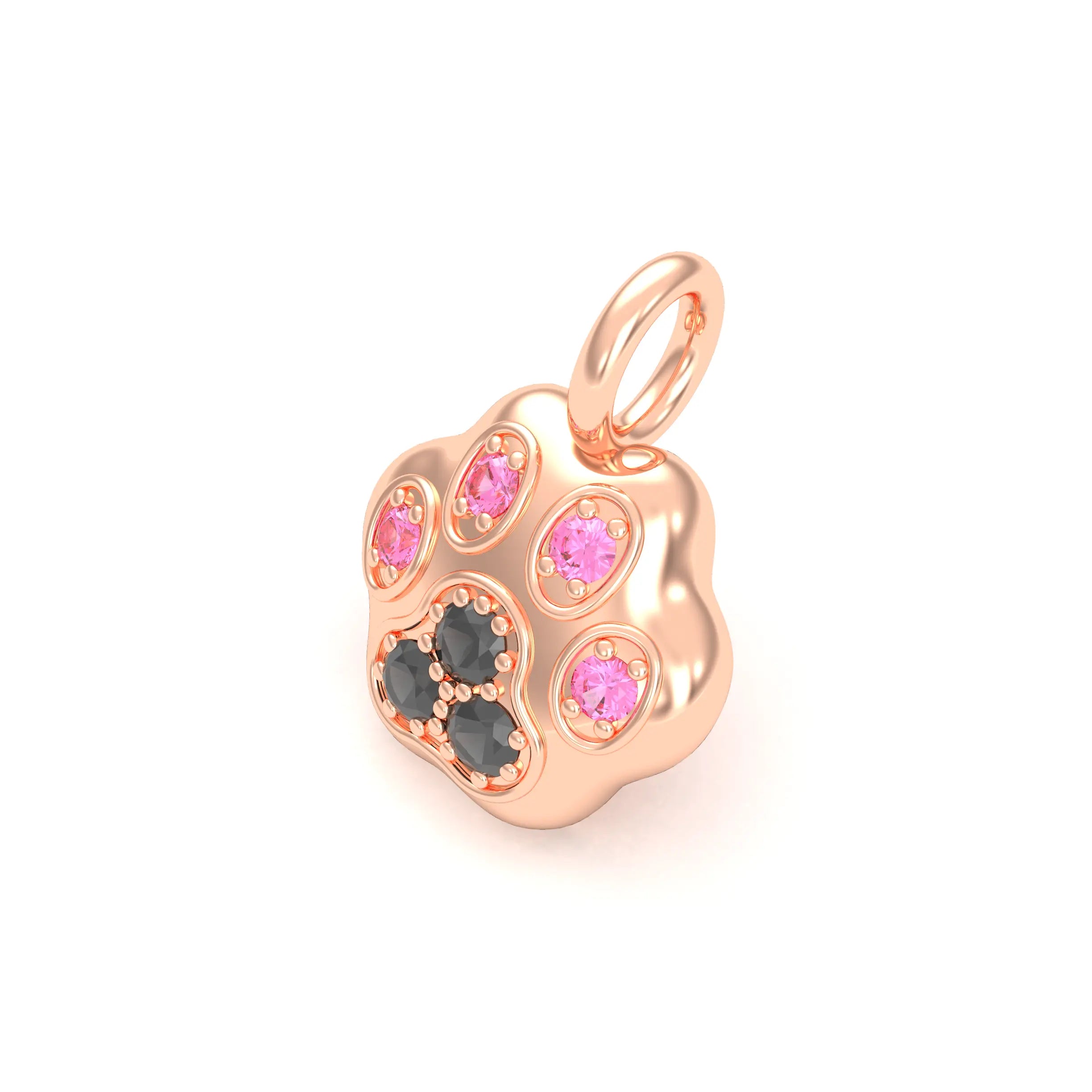 Collier Patte de Chat petit modèle en or rose 18 carats et pierres précieuses au choix Diamant noir - Saphir rose Pendentif seul