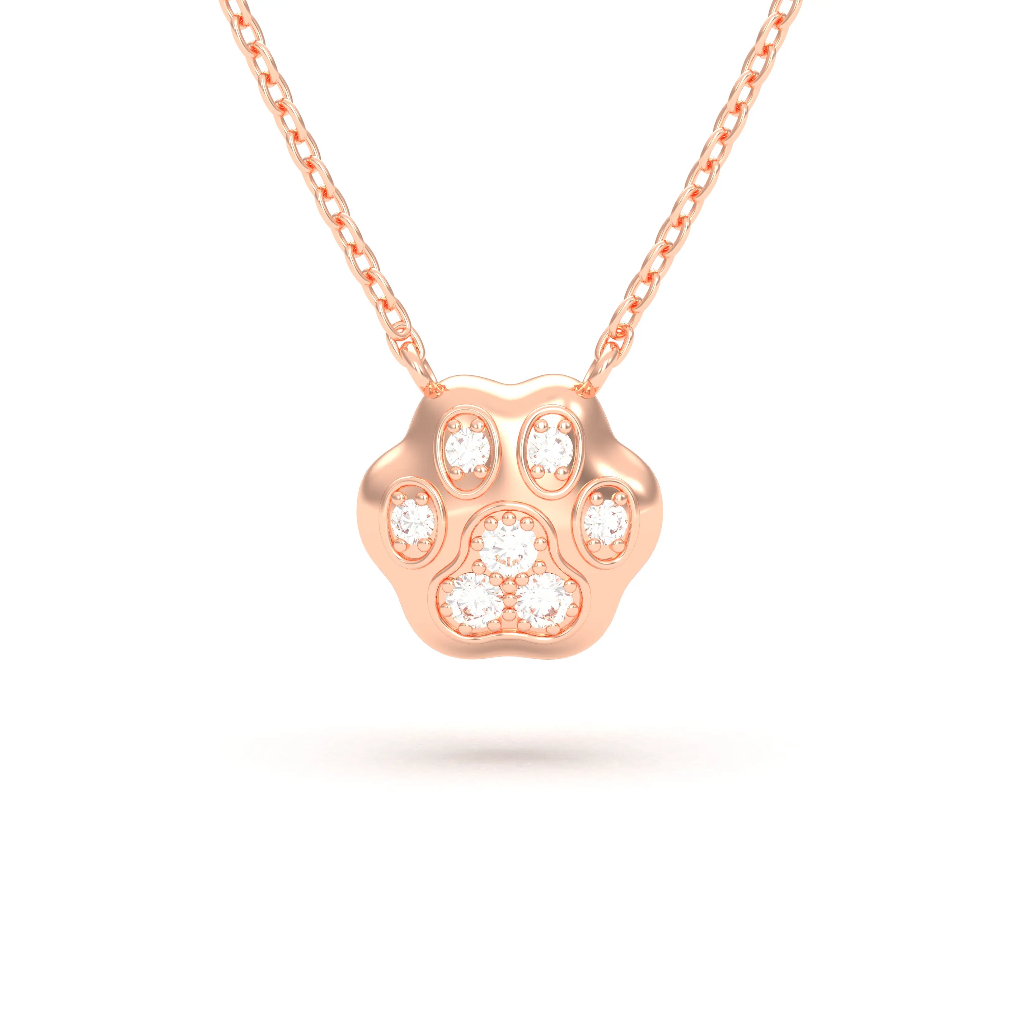 Collier Patte de Chat petit modèle en or rose 18 carats et pierres précieuses au choix