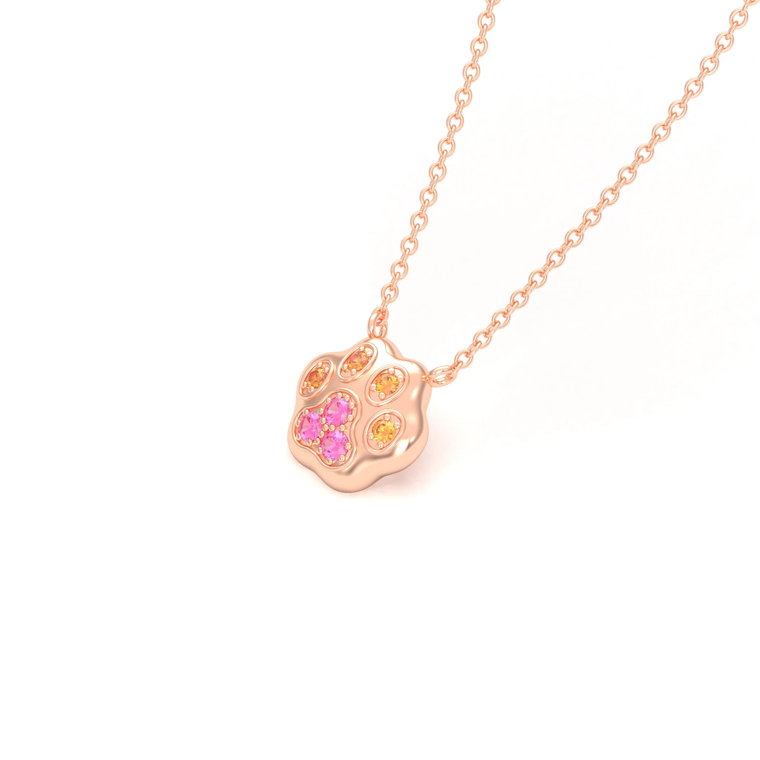 Collier Patte de Chat petit modèle en or rose 18 carats et pierres précieuses au choix