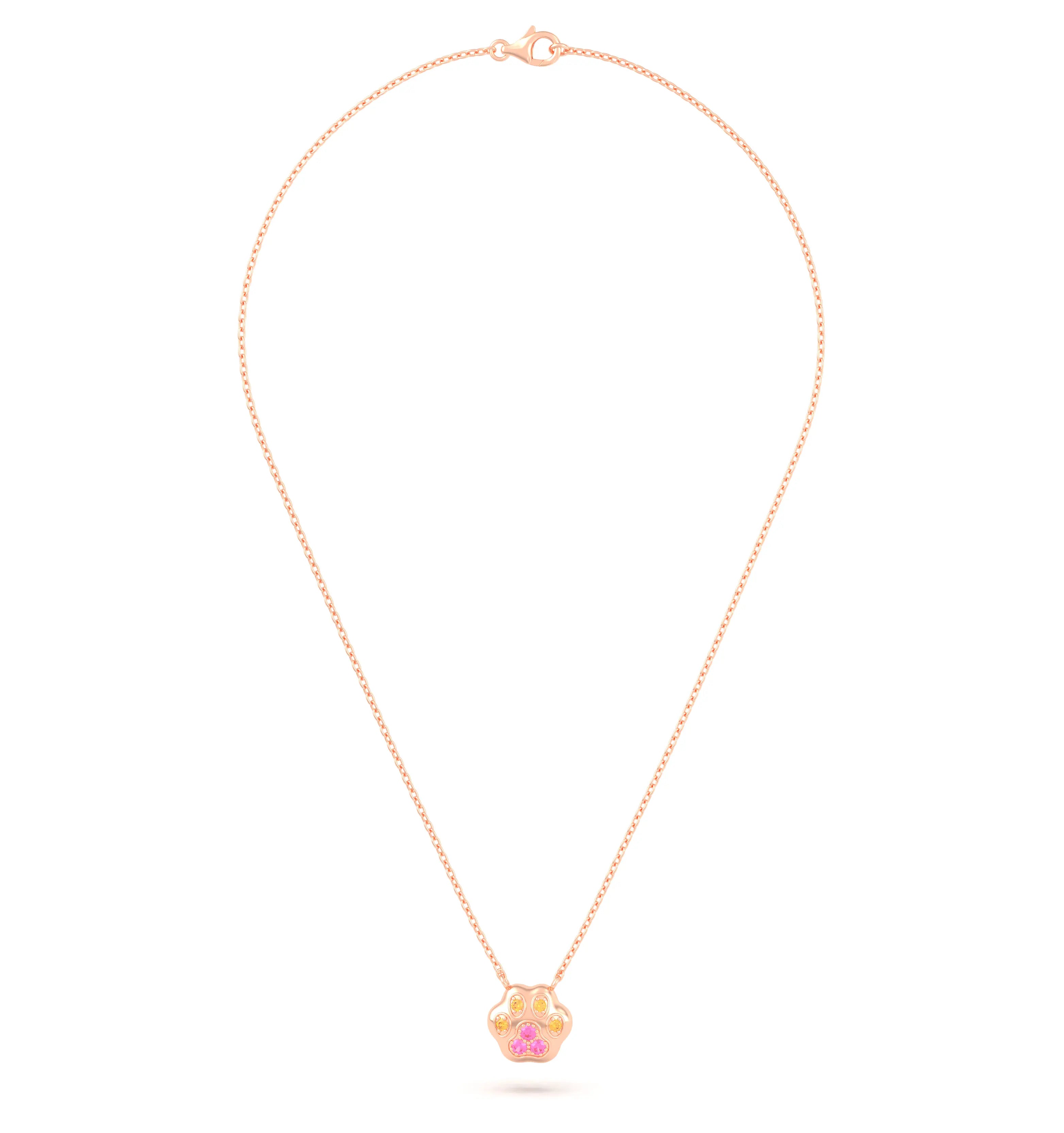 Collier Patte de Chat petit modèle en or rose 18 carats et pierres précieuses au choix