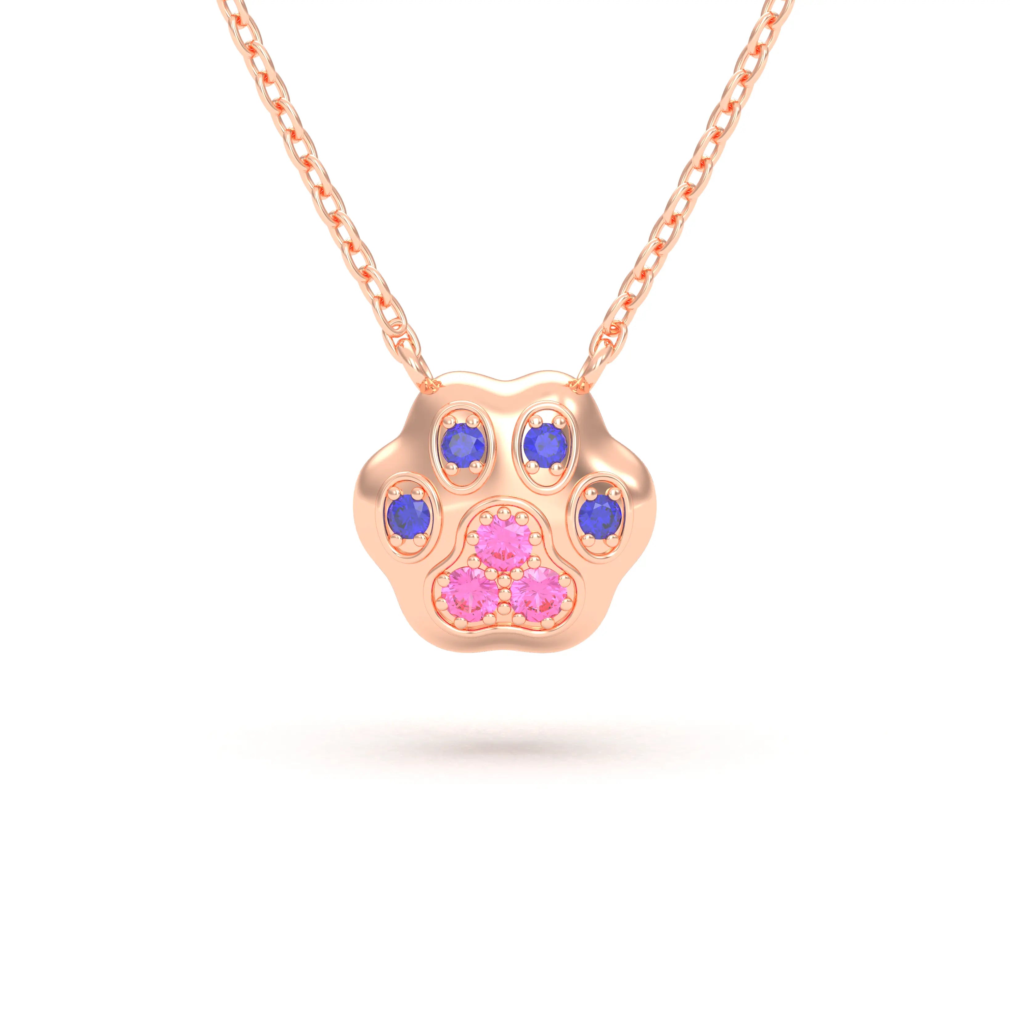 Collier Patte de Chat petit modèle en or rose 18 carats et pierres précieuses au choix