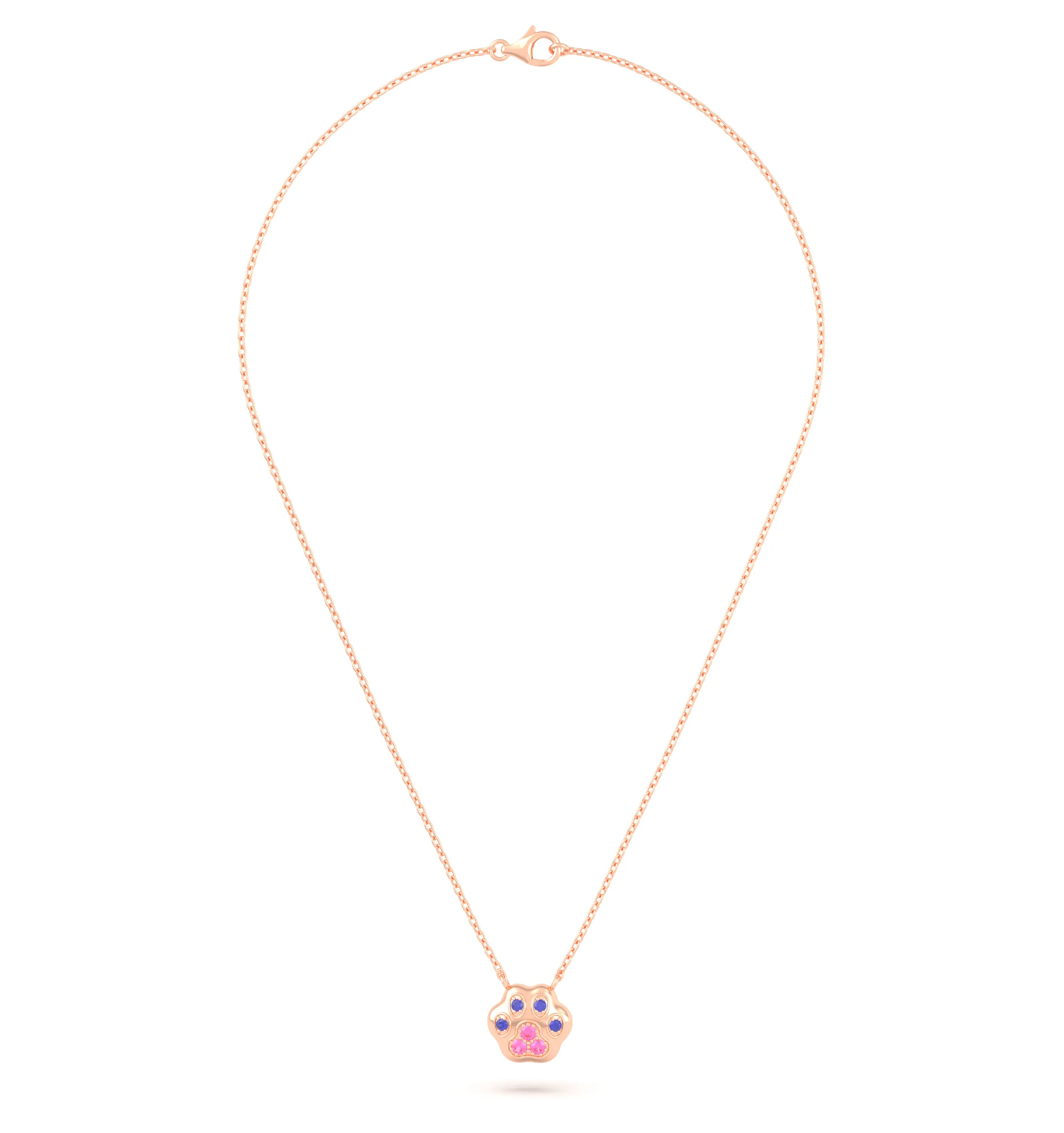 Collier Patte de Chat petit modèle en or rose 18 carats et pierres précieuses au choix