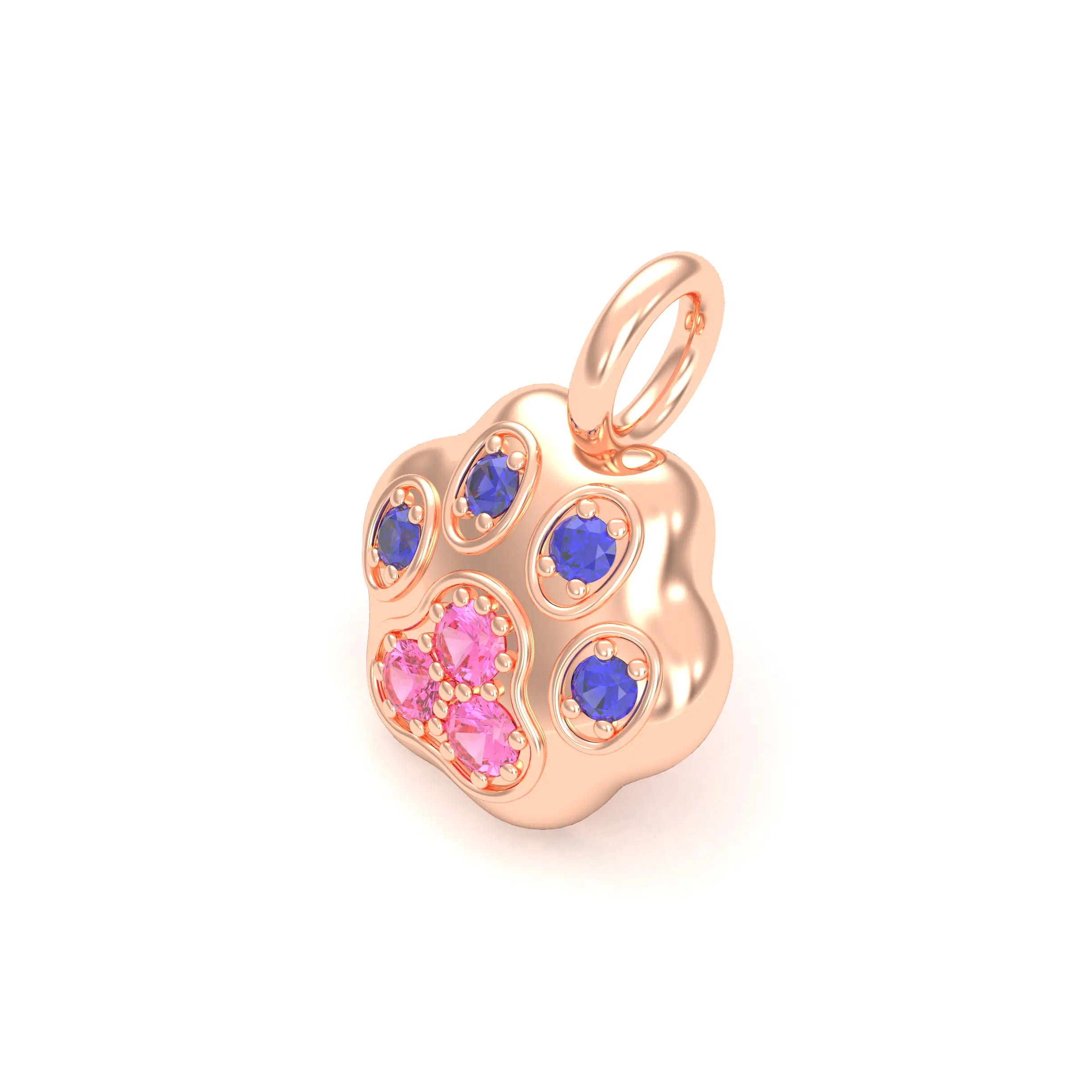 Collier Patte de Chat petit modèle en or rose 18 carats et pierres précieuses au choix Saphir bleu - Saphir rose Pendentif seul