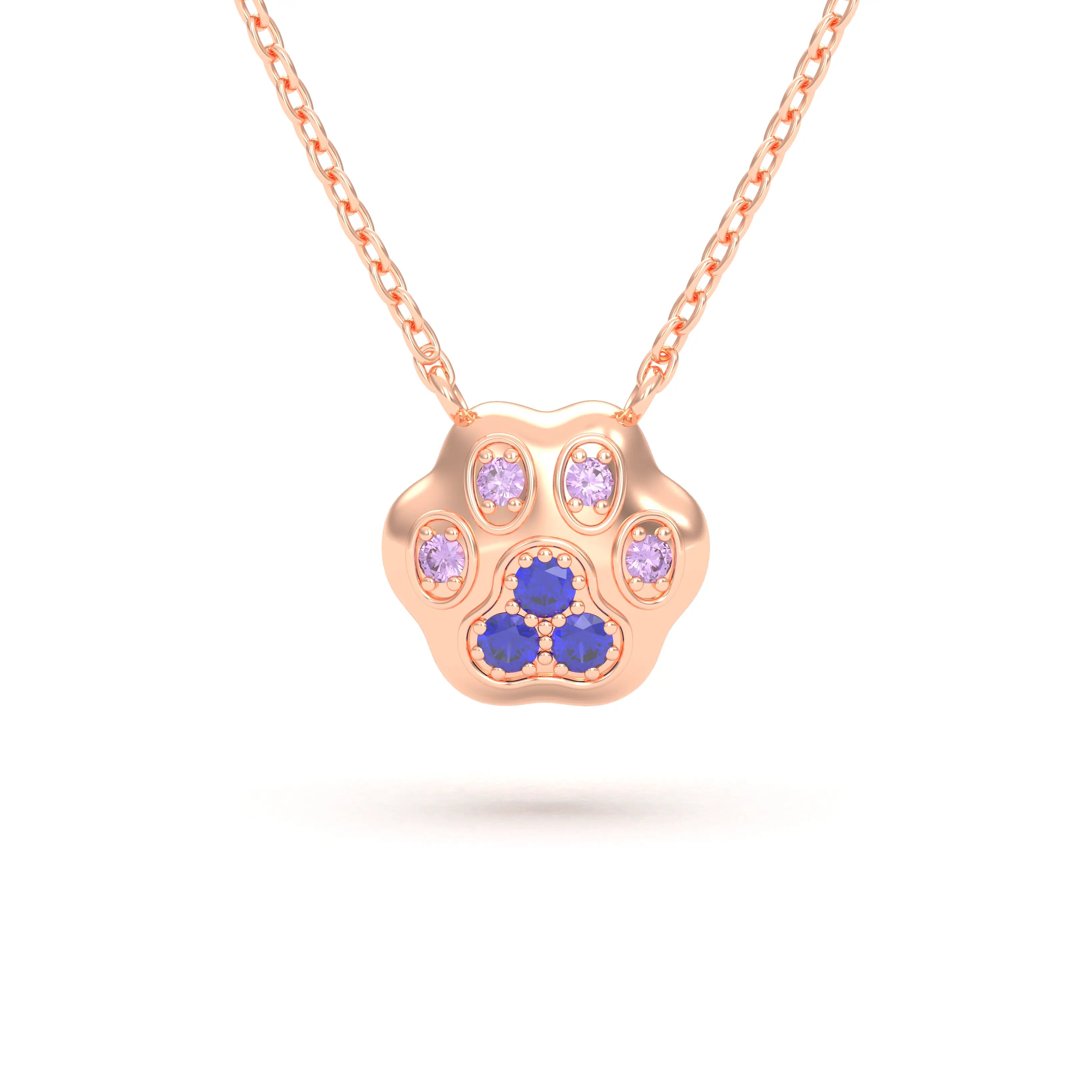 Collier Patte de Chat petit modèle en or rose 18 carats et pierres précieuses au choix
