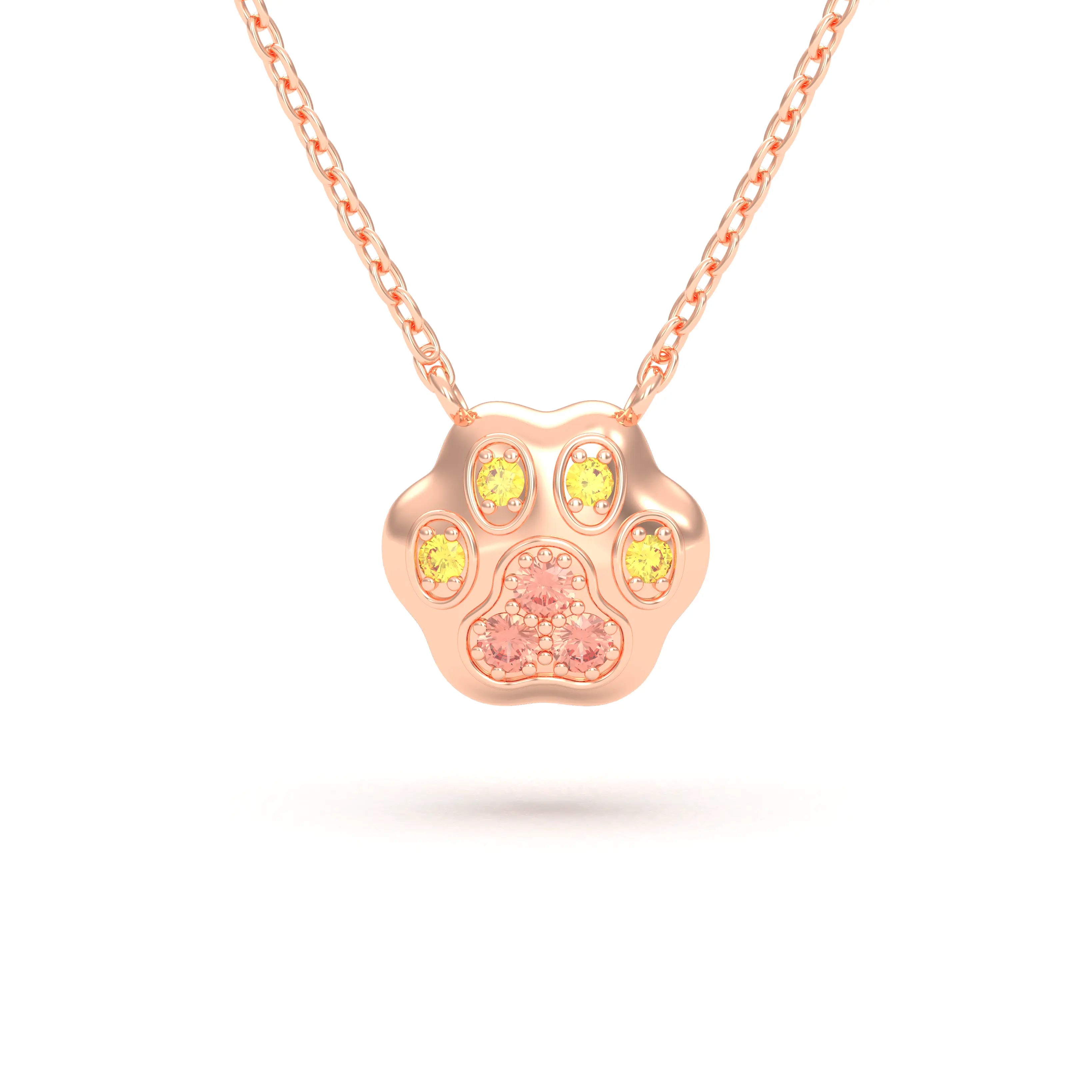 Collier Patte de Chat petit modèle en or rose 18 carats et pierres précieuses au choix