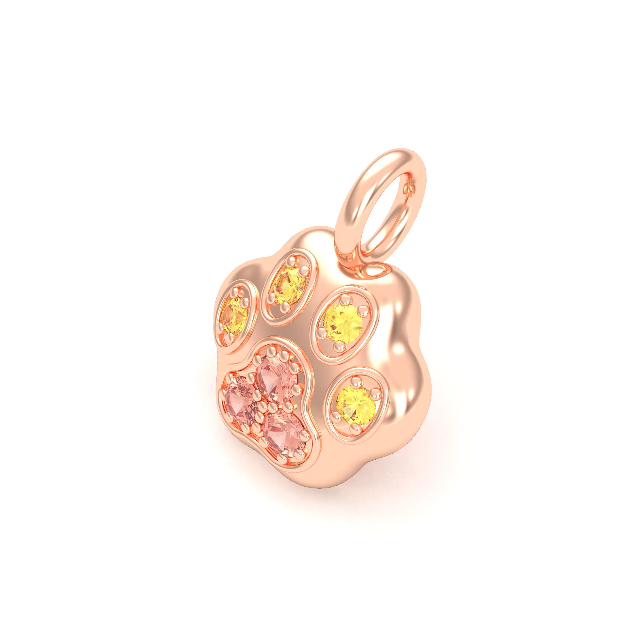 Collier Patte de Chat petit modèle en or rose 18 carats et pierres précieuses au choix Saphirs pêche - Saphirs jaunes Pendentif seul