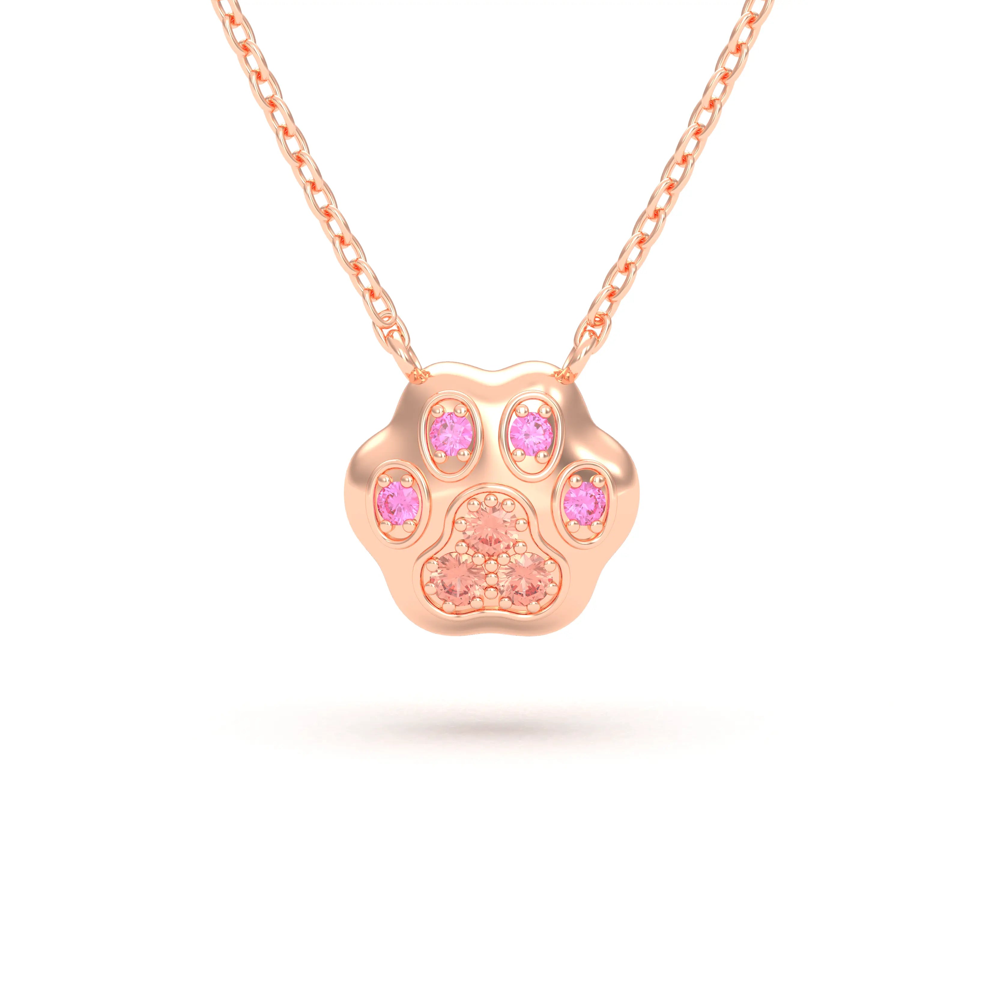 Collier Patte de Chat petit modèle en or rose 18 carats et pierres précieuses au choix