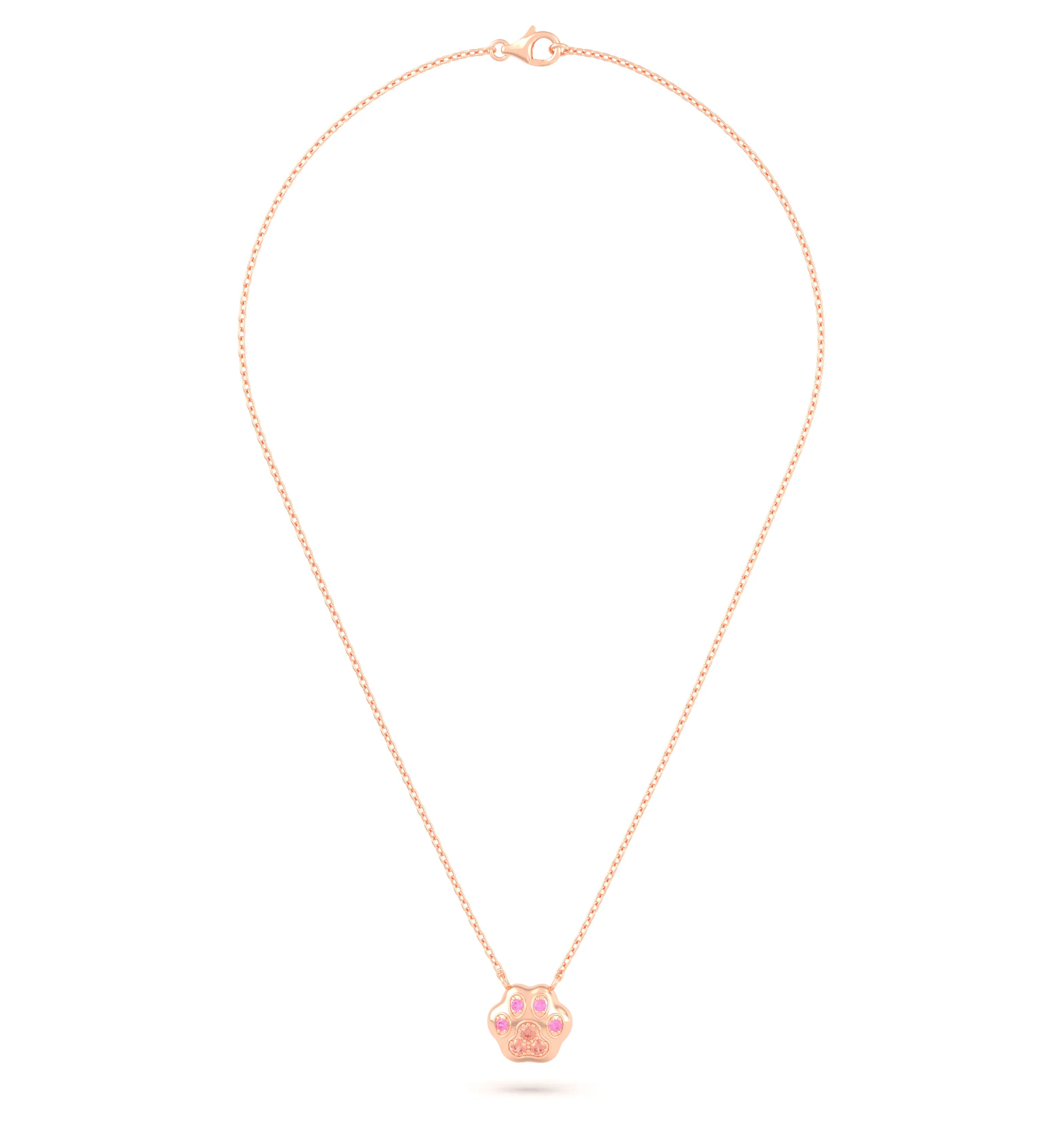 Collier Patte de Chat petit modèle en or rose 18 carats et pierres précieuses au choix