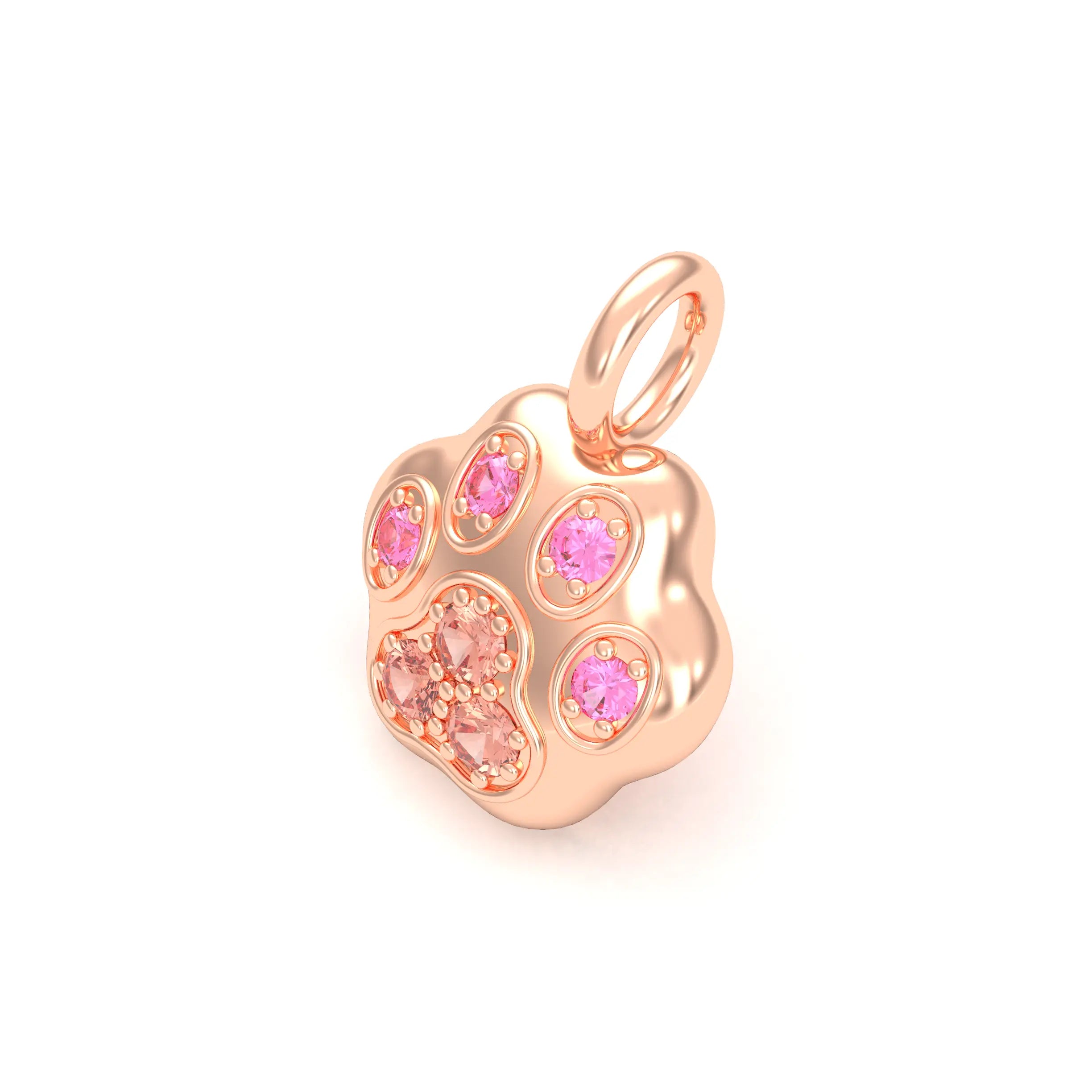 Collier Patte de Chat petit modèle en or rose 18 carats et pierres précieuses au choix Saphirs pêche - Saphirs roses Pendentif seul