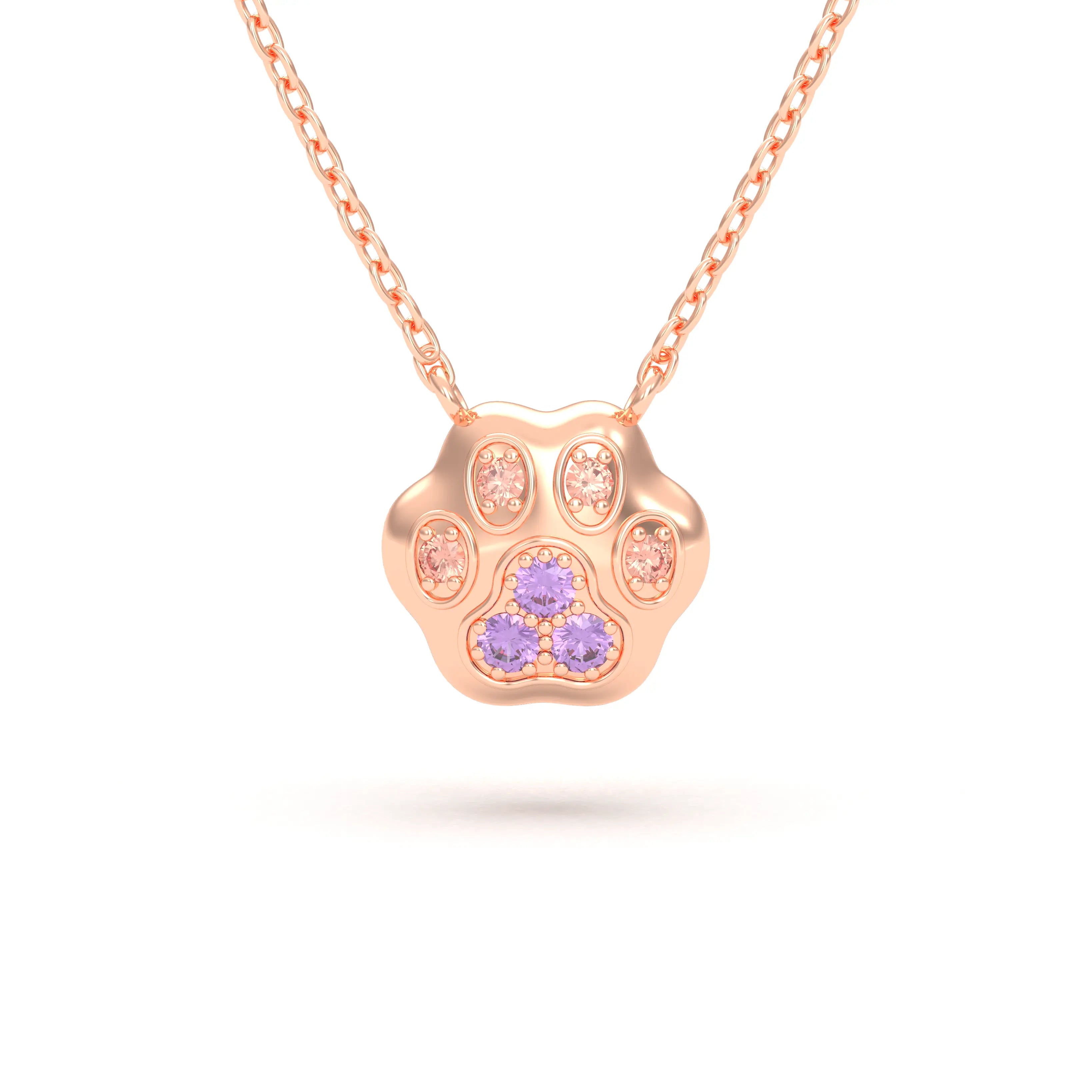 Collier Patte de Chat petit modèle en or rose 18 carats et pierres précieuses au choix