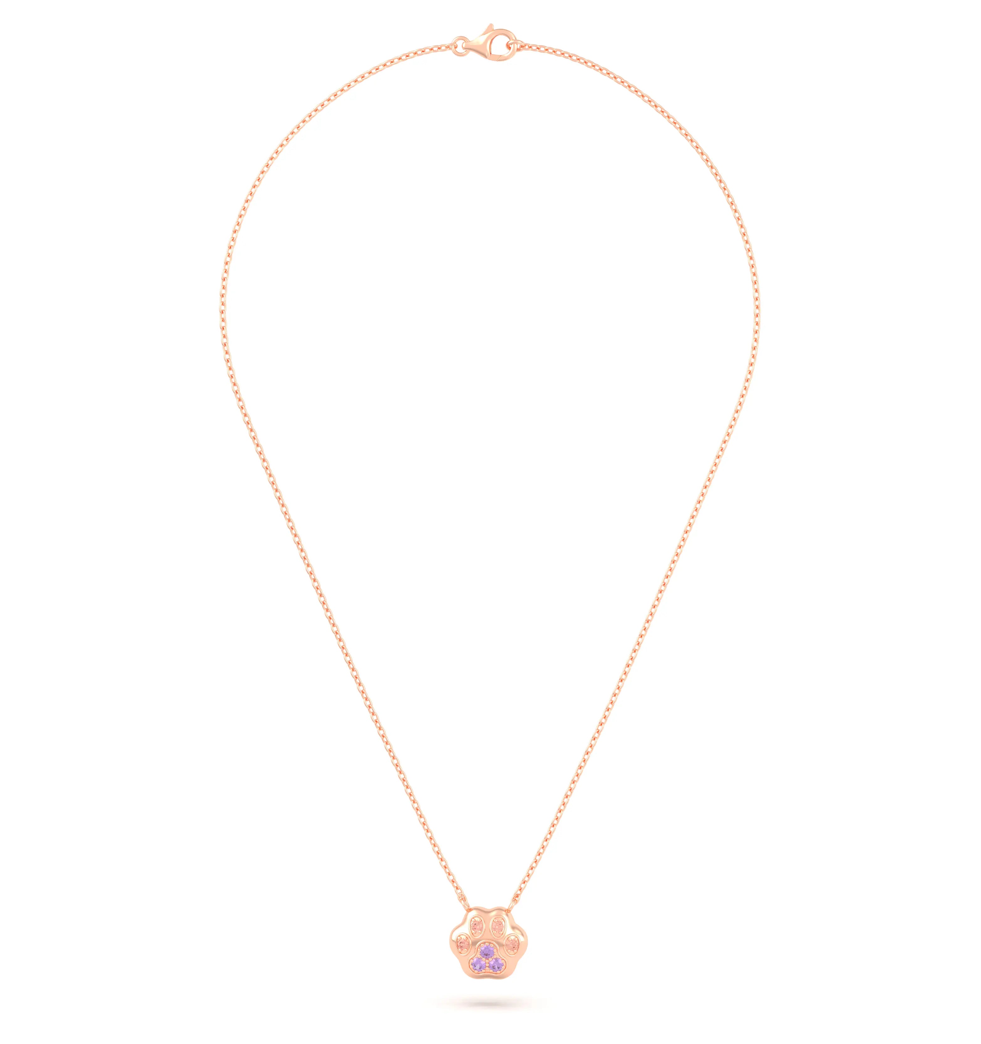 Collier Patte de Chat petit modèle en or rose 18 carats et pierres précieuses au choix