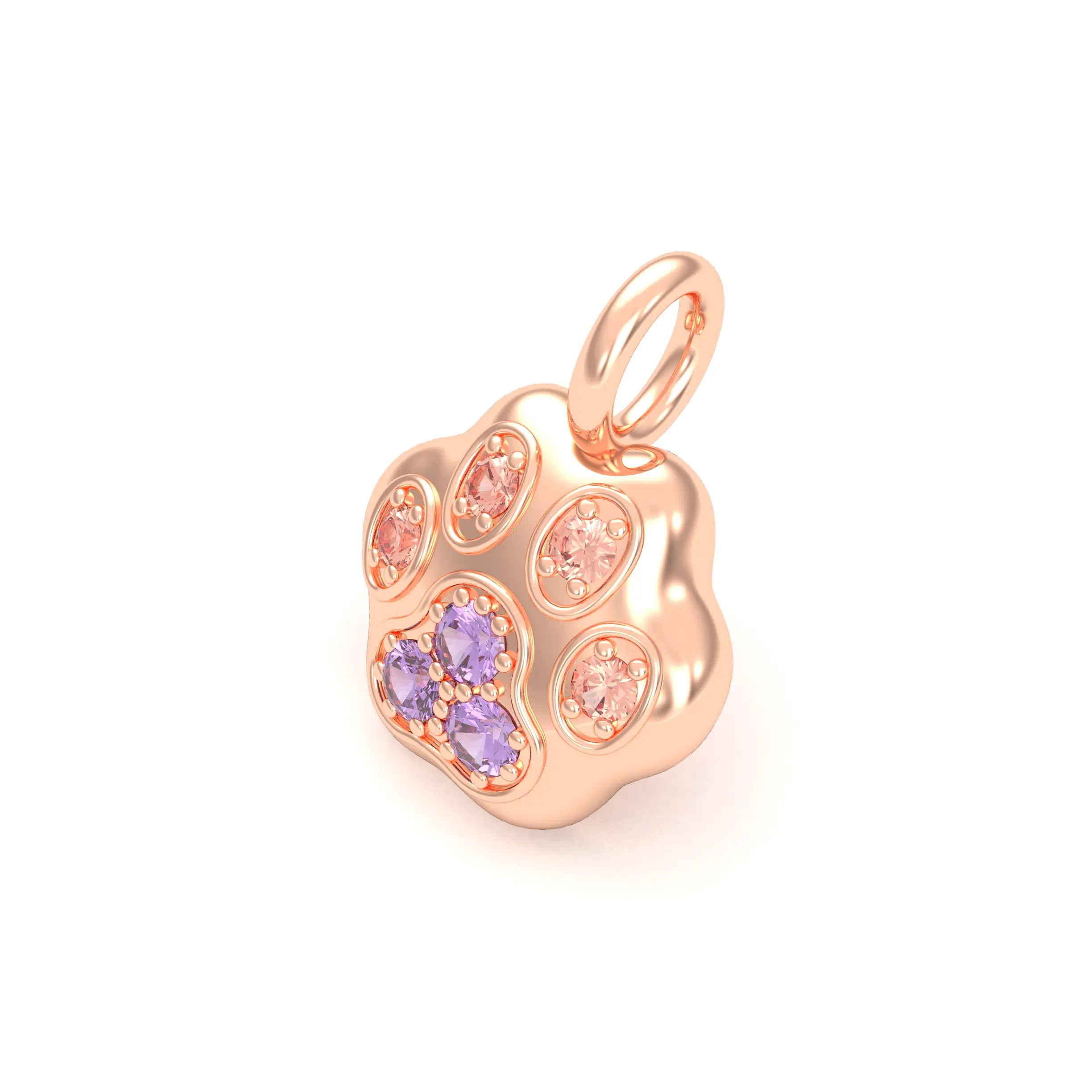 Collier Patte de Chat petit modèle en or rose 18 carats et pierres précieuses au choix Saphir violet - Saphir pêche Pendentif seul