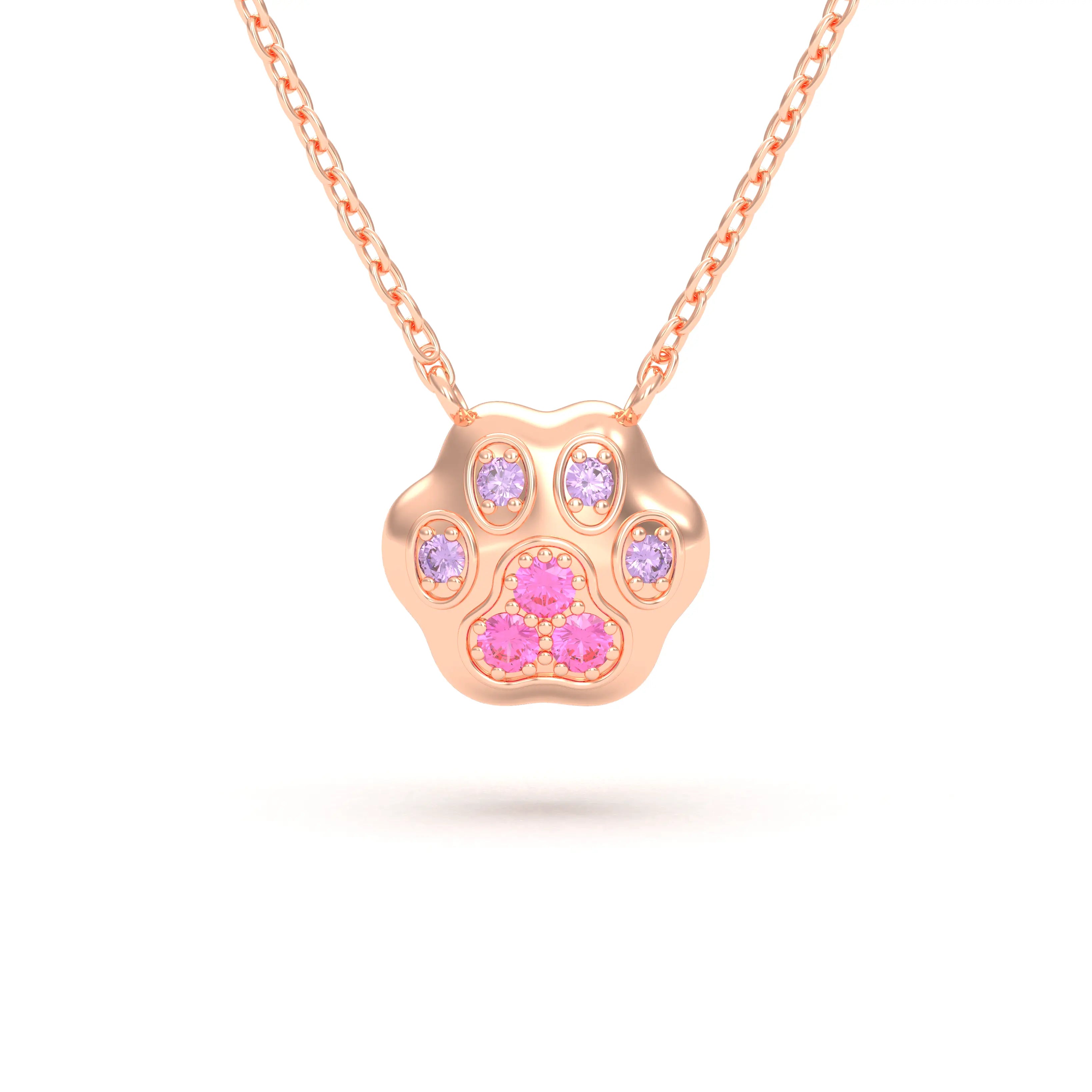 Collier Patte de Chat petit modèle en or rose 18 carats et pierres précieuses au choix