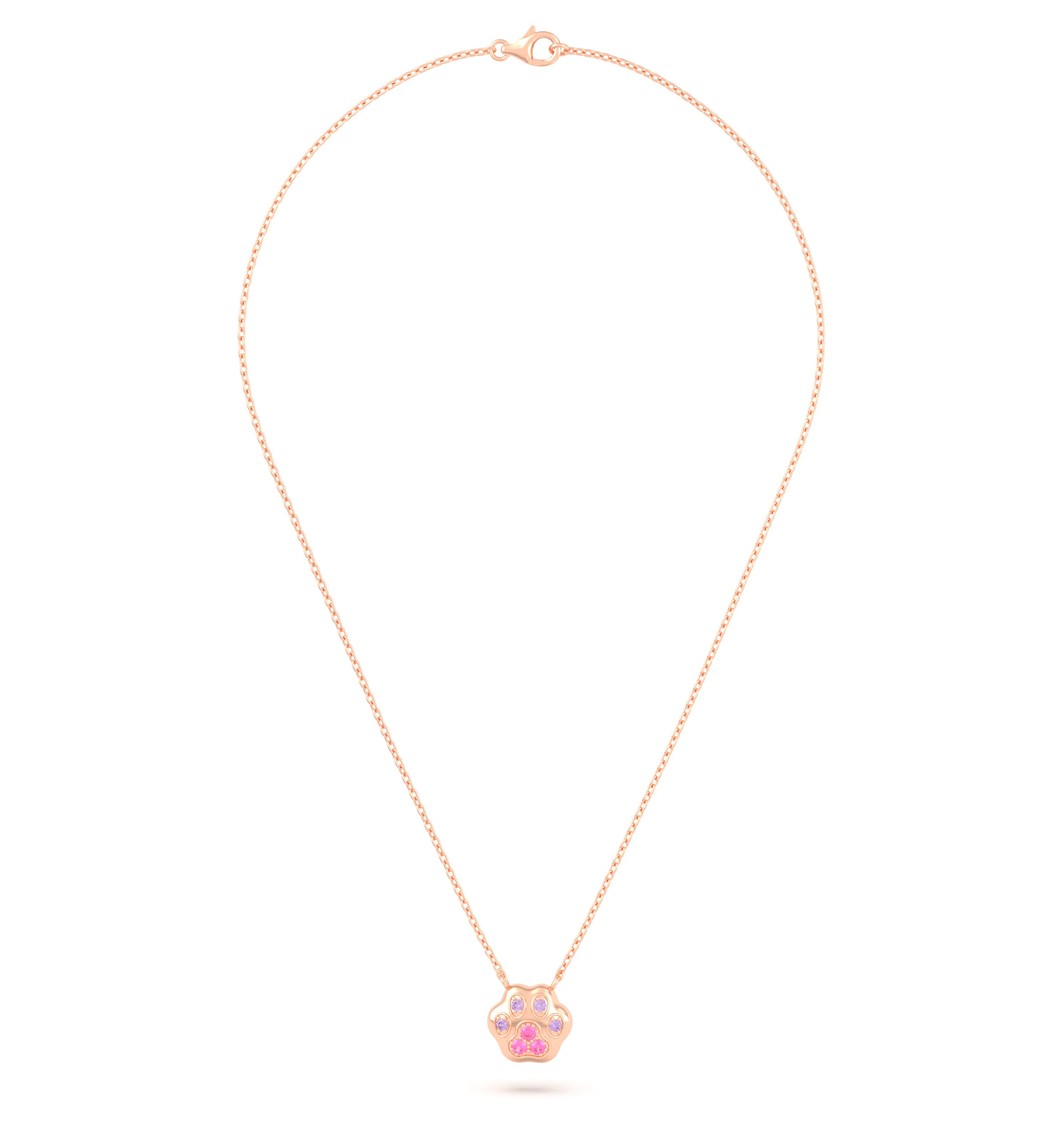 Collier Patte de Chat petit modèle en or rose 18 carats et pierres précieuses au choix