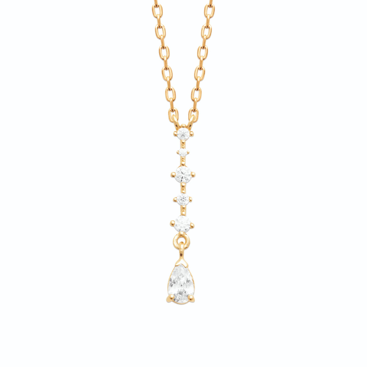 Collier pendeloque cascade de zircons poire et ronds en plaqué or