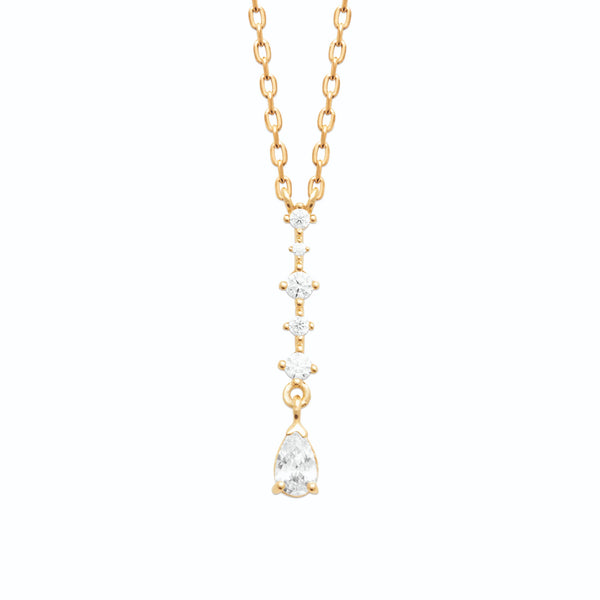 Collier pendeloque cascade de zircons poire et ronds en plaqué or