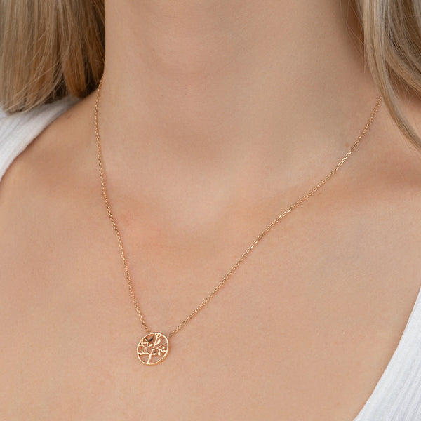 Collier pendentif arbre de vie en plaqué or, autre vue