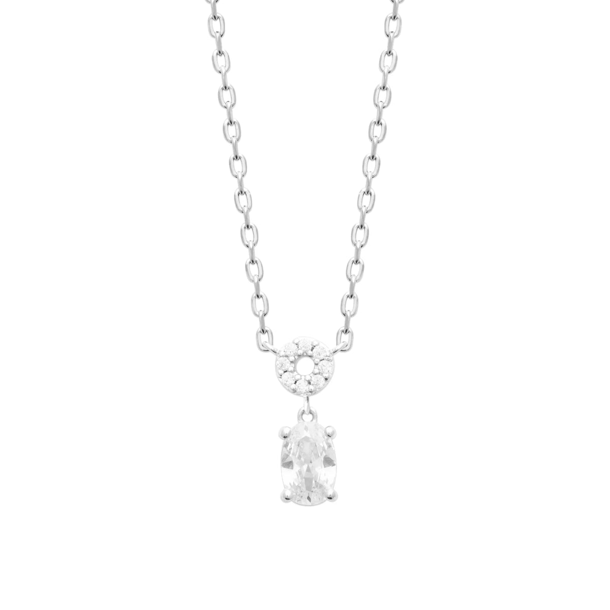 Collier pendentif cercle pavé et zircon ovale en argent 925, vue de face