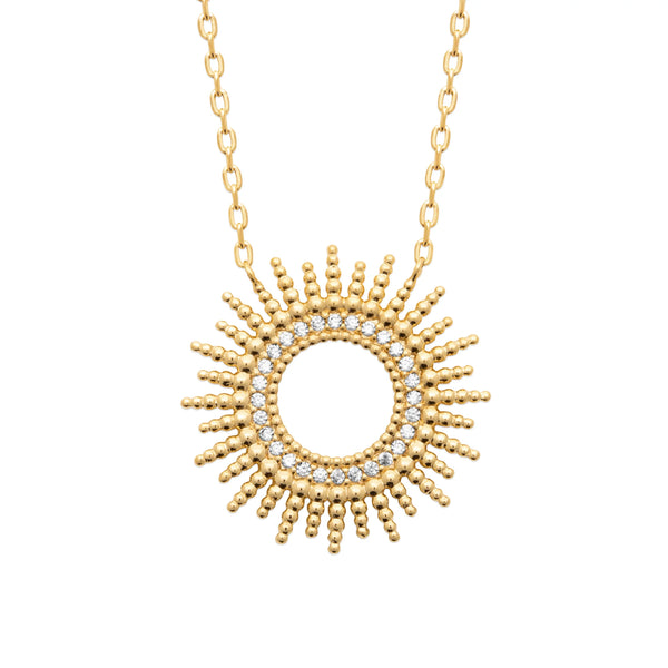 Collier pendentif cercle soleil granulé en plaqué or