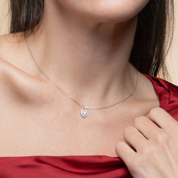 Collier pendentif cœur et halo de zircons en argent 925, autre vue