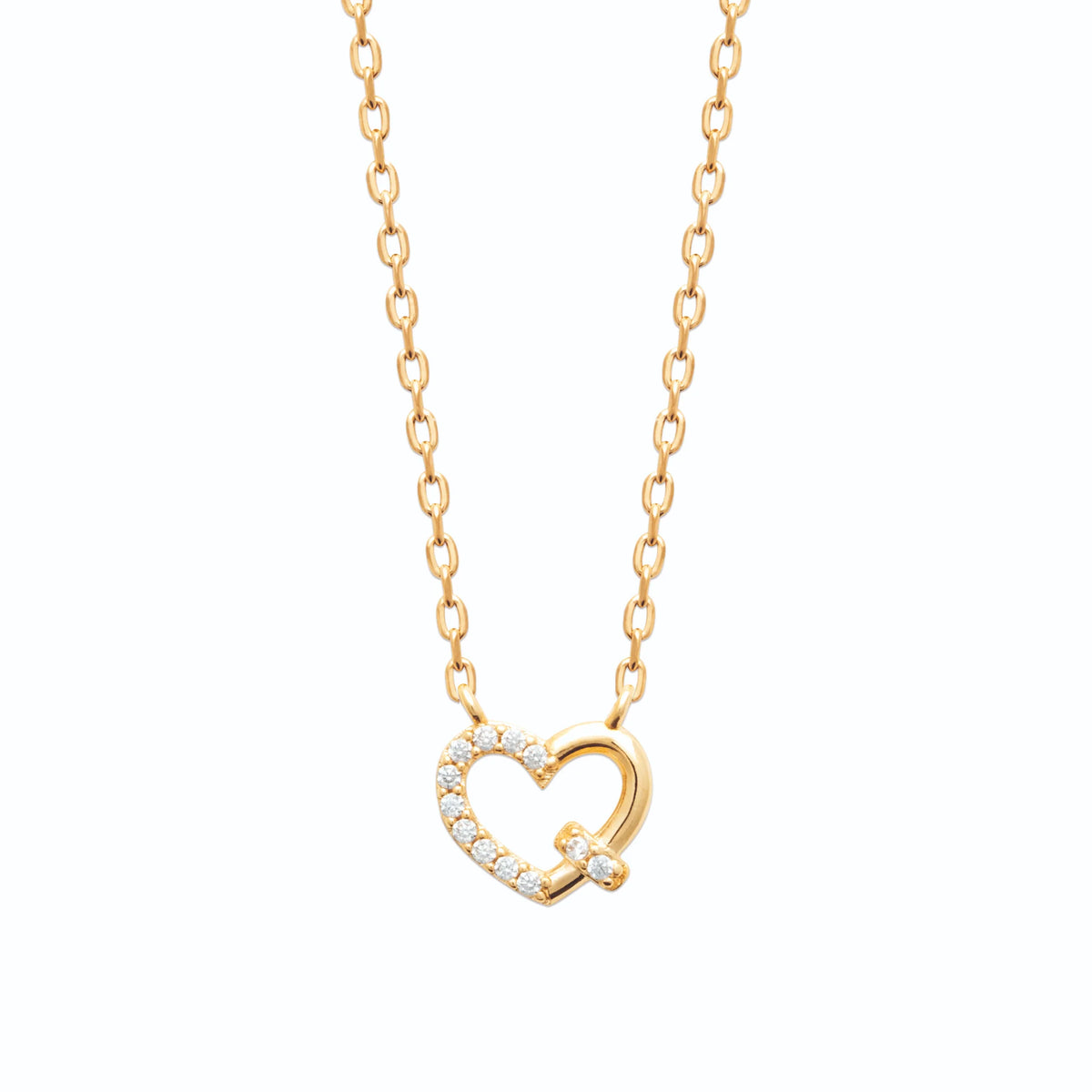 Collier pendentif cœur ouvert noué zircons en plaqué or