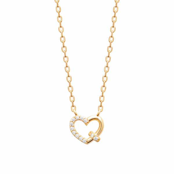 Collier pendentif cœur ouvert noué zircons en plaqué or