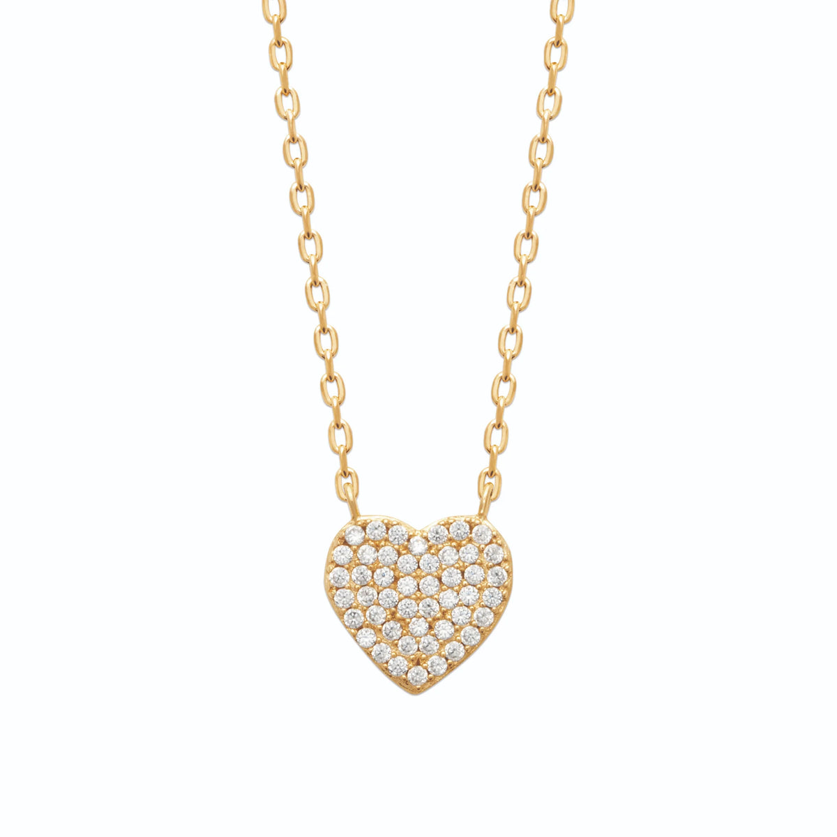 Collier pendentif cœur pavé de zircons en plaqué or