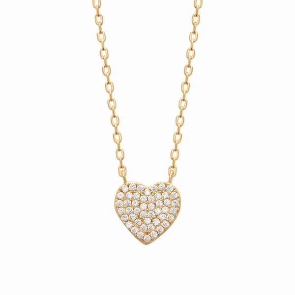 Collier pendentif cœur pavé de zircons en plaqué or