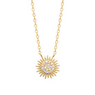 Collier pendentif disque soleil pavé de zircons en plaqué or