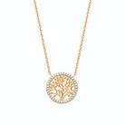 Collier pendentif médaillon arbre de vie pavé de zircons en plaqué or