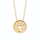 Collier pendentif médaillon perlé arbre de vie en plaqué or
