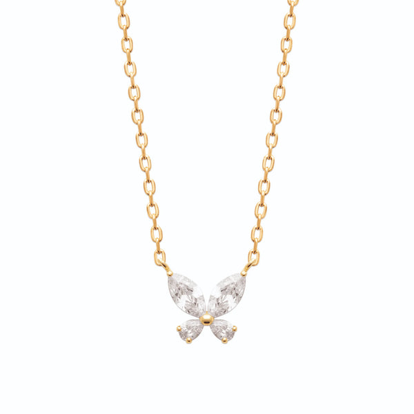 Collier pendentif papillon zircons en plaqué or